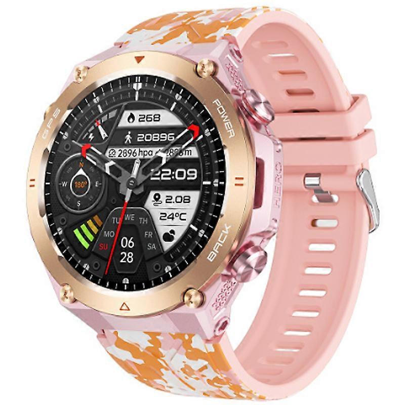 Smart Watch GPS Outdoor Bluetooth Calls Message Notification Smartwatch Compass Altitude Barometer Heart Rate Monitor(Pink)