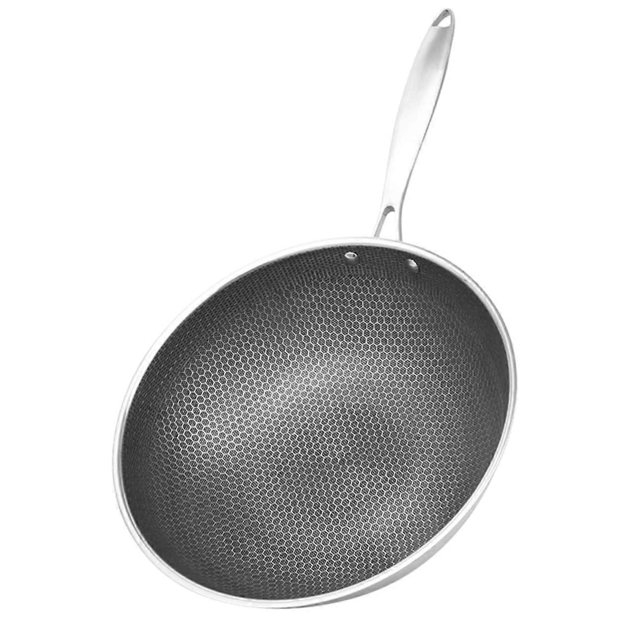 Stainless Wok Honeycomb Surface Non Stick Pan Easy Handling Multi-stove Use Kitchen Essential