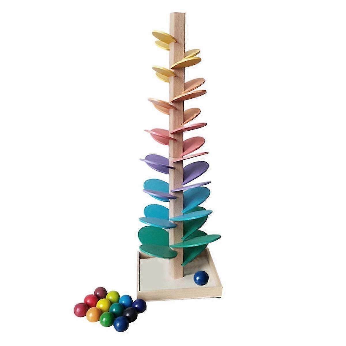 Wooden Building Blocks Set - Educational Tree Petal Ball Track compatible Early Learning and Develop