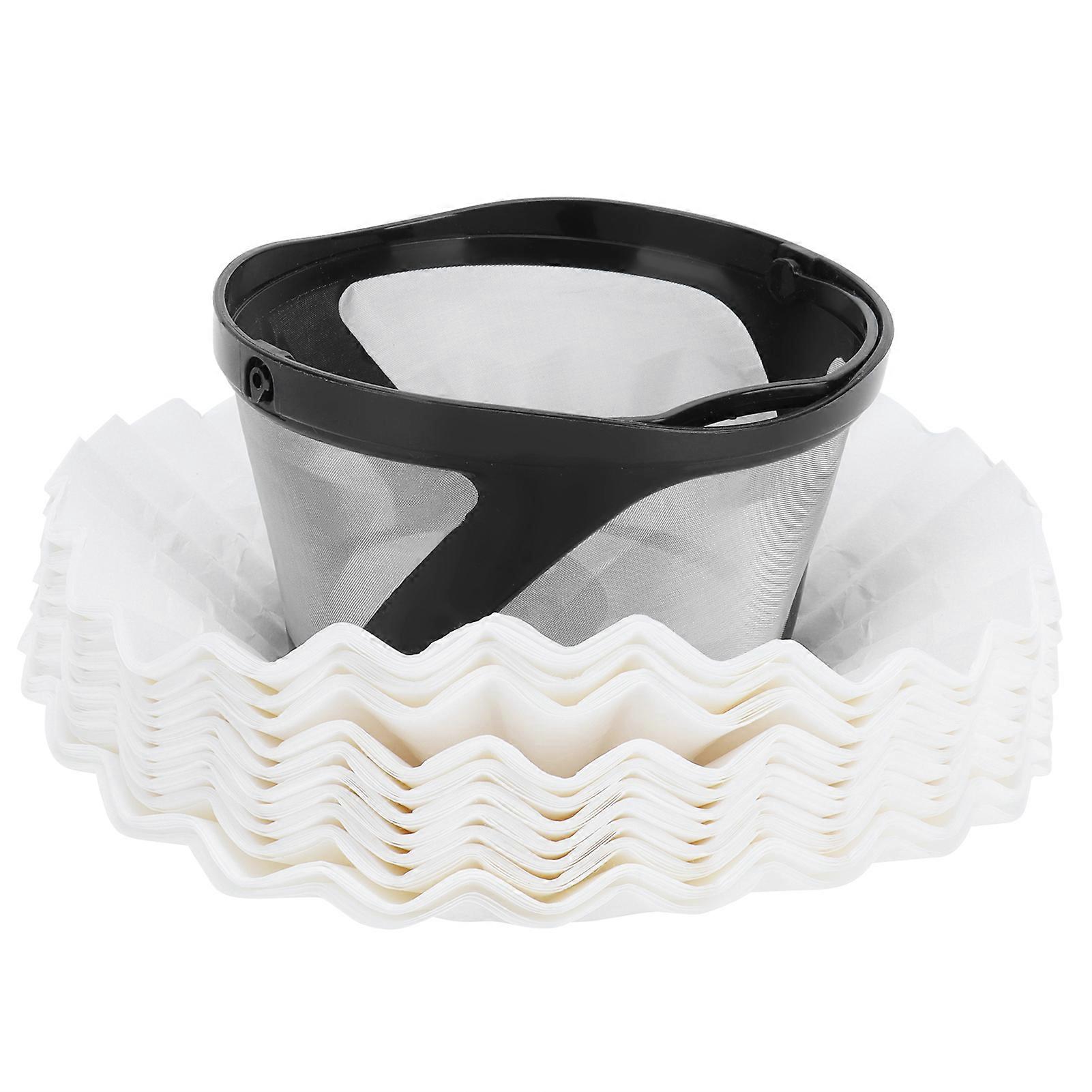 Coffee Filter Basket Cup with 100Pcs Filter Papers Filtering Tool Coffee Machine Accessories