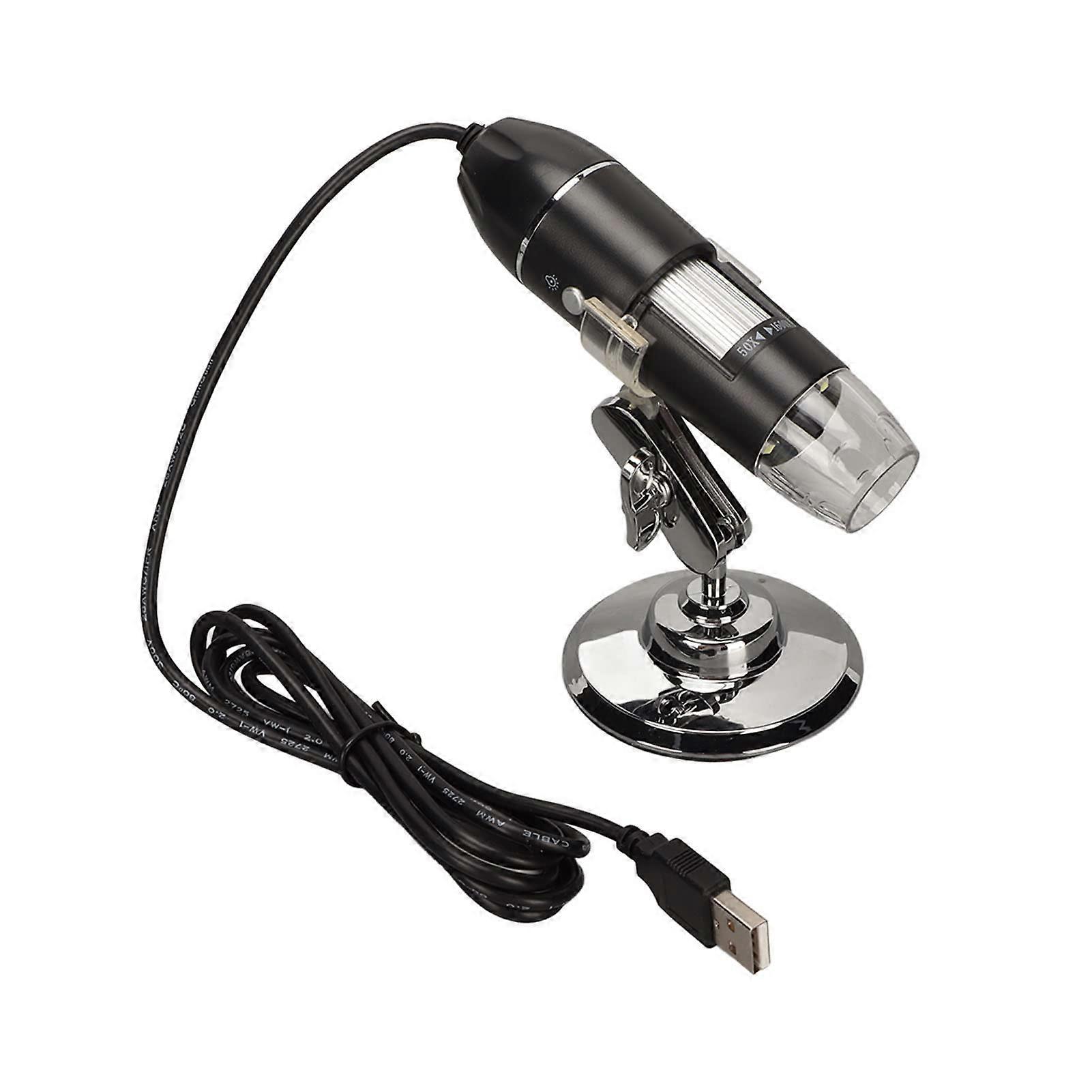 50X to 1600X USB Digital Microscope, Black, LED Light, ABS Material, Handheld, Smartphone Compatible