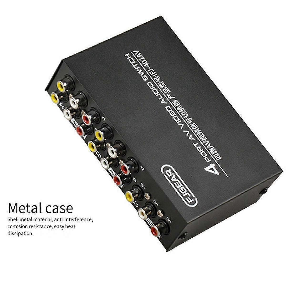 AV Switcher 4 Into 1 Out Av RCA Head Interface Audio and Video Switcher Multi-Function 4-Way AV Sw