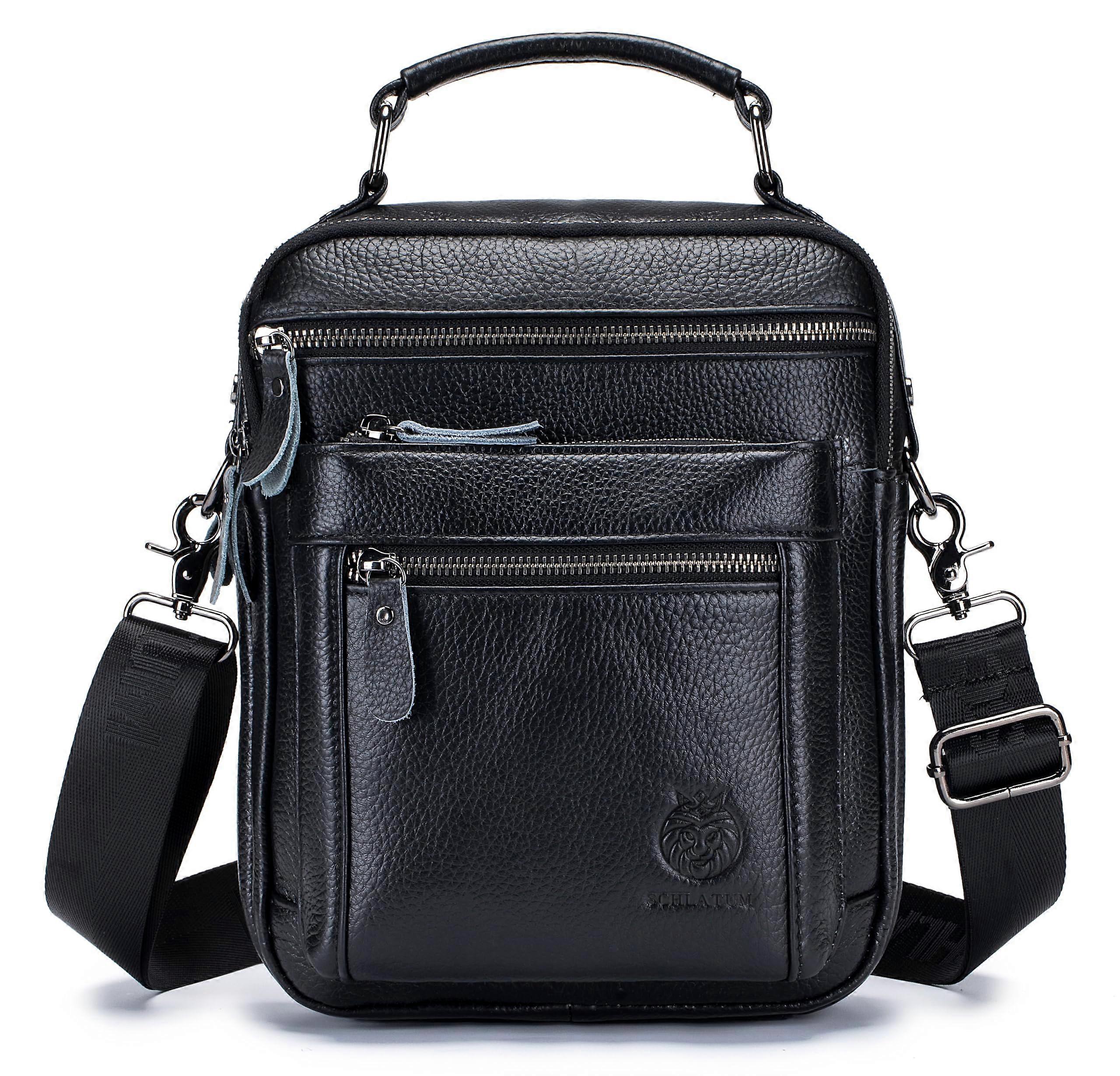 Leather Shoulder Bag for Men, Medium Messenger Bag Crossbody, Mens Handbag with Multiple Pockets for Daily