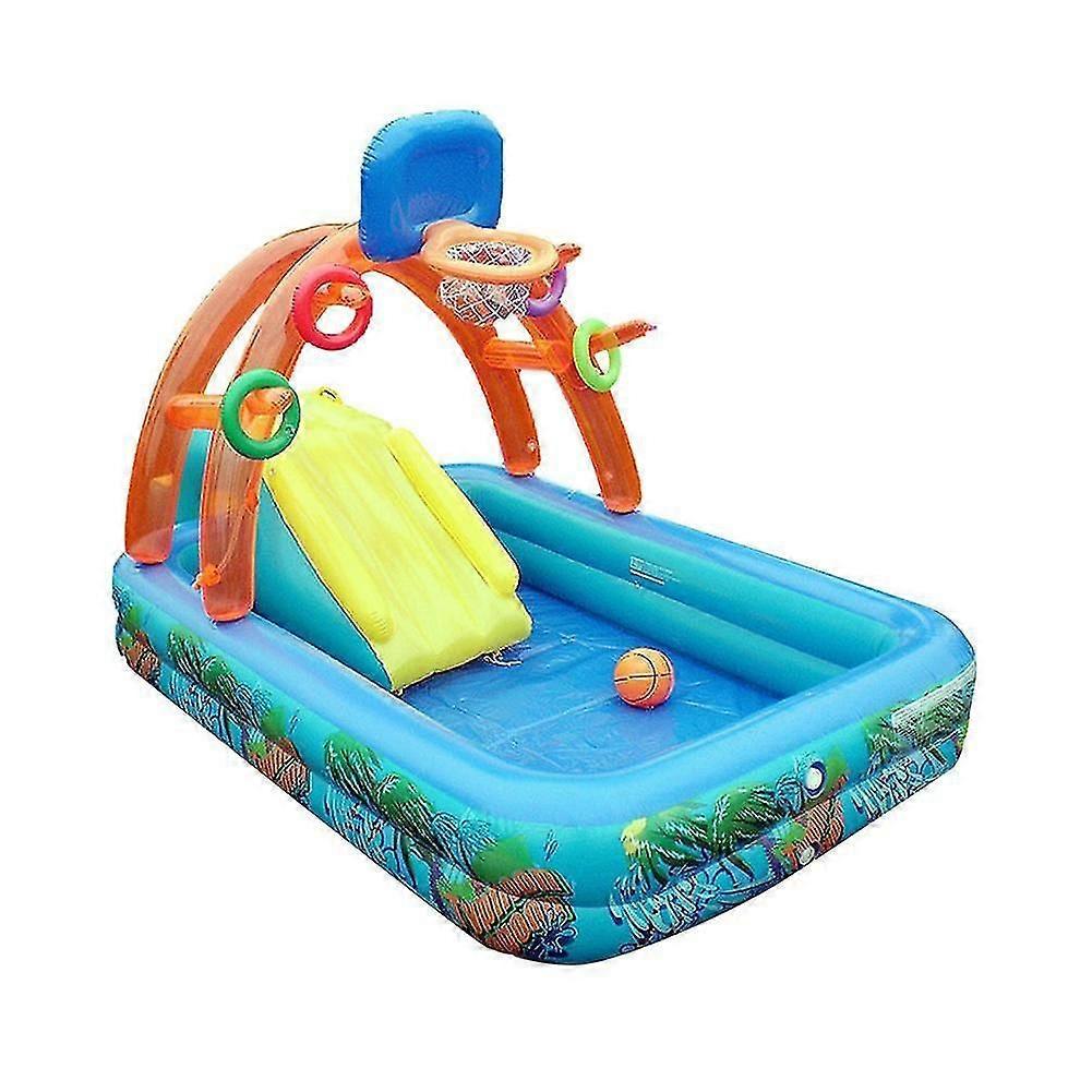 Children's Iatable Swimming Pool With Water Slide Basketball Hoop