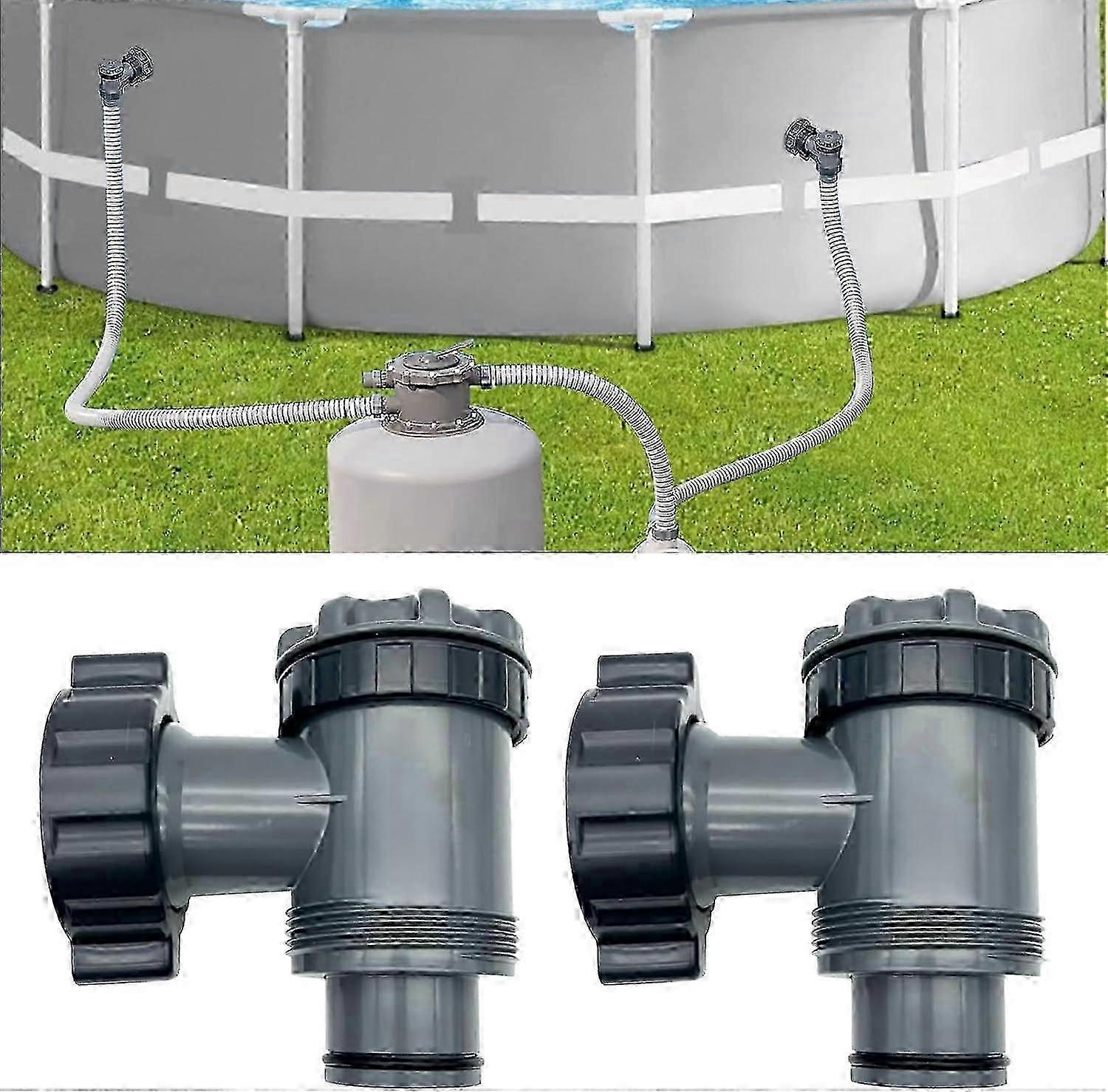 Inlet/Outlet Valve for Compatible with Coleman, Intex, Bestway, Above Ground Pool Filter Pump, Pool Pump Replacement Parts, for 1-1/2 Inch Hose (2 Pa