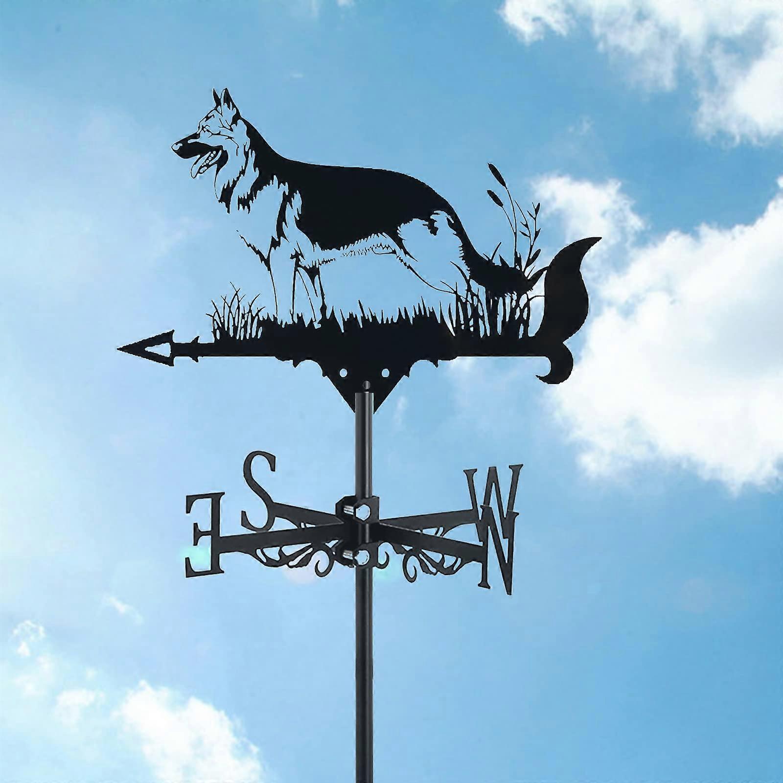 Exquisite Metal German Shepherd Wolf Dog Ornament Weather Vane Garden Stake Wind Vane Measuring Tool Yard Indicator Wind Direction Ref: 2246