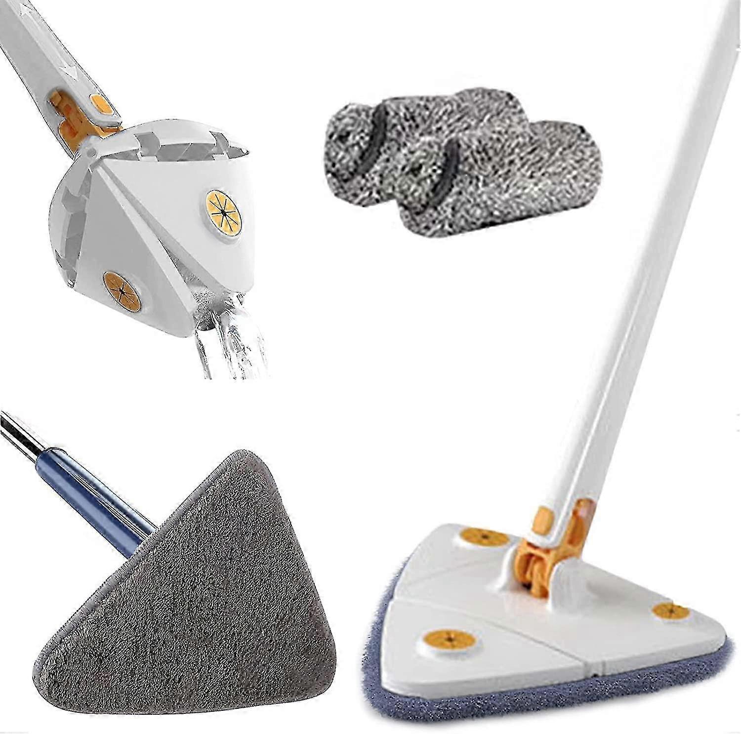 Adjustable 360-Degree Rotating Cleaning Mop with Long Handle, Triangular Design, Reusable Spin Mop with Durable Stainless Steel Handle