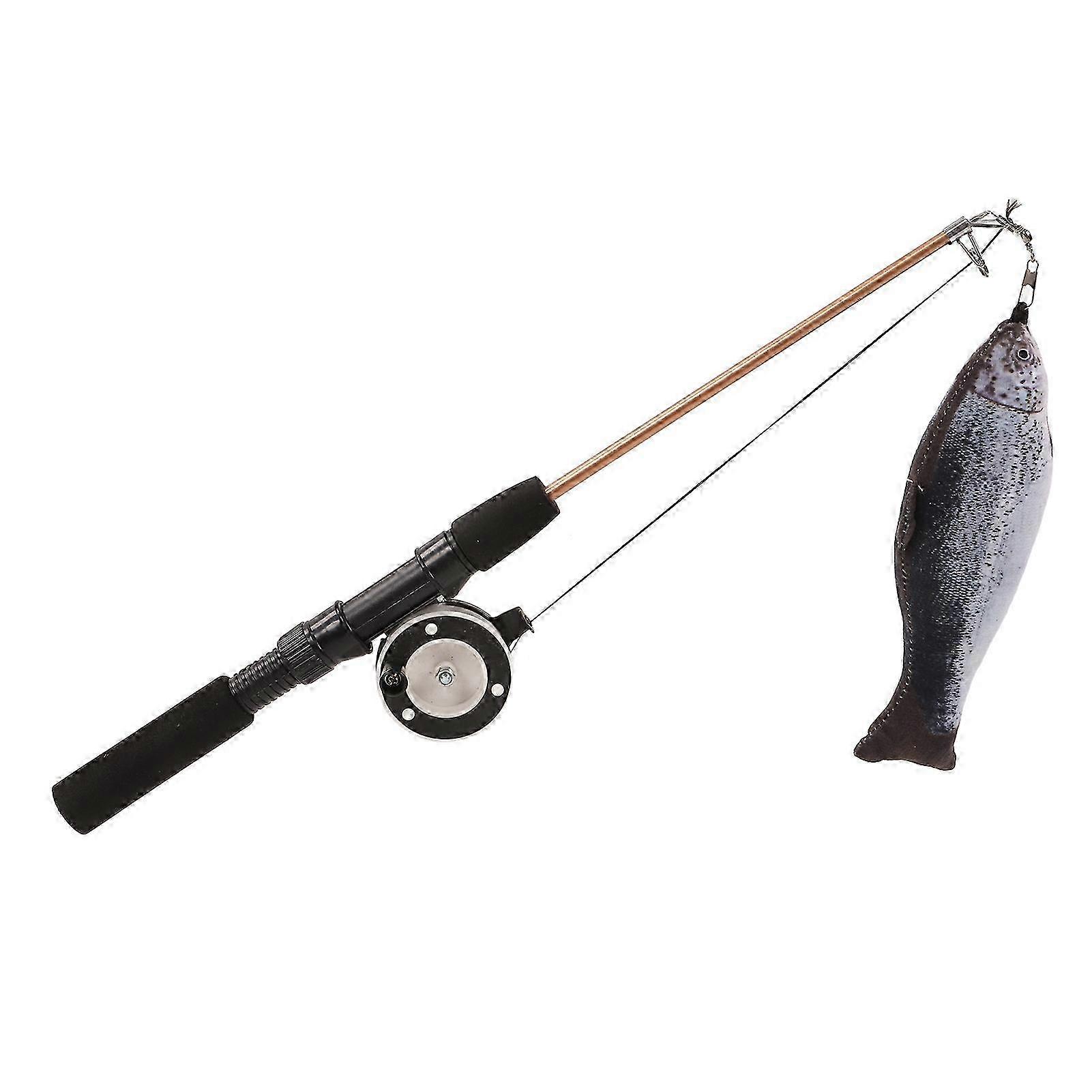 Retractable Cat Teaser Wand Toy Interactive Fishing Rod with Simulation Fish for Cats (Suitable for Fishing Play)