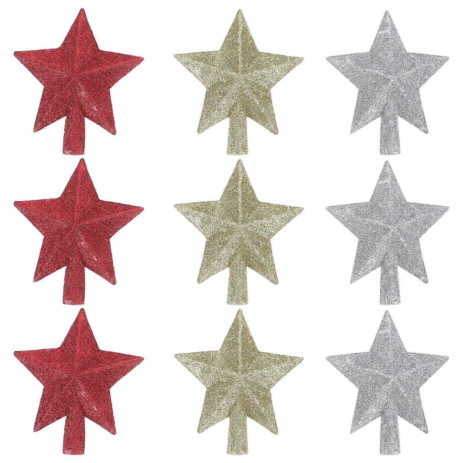 Cute Tree Toppers 3D Glittering Star Design For Parties Red 9Pcs