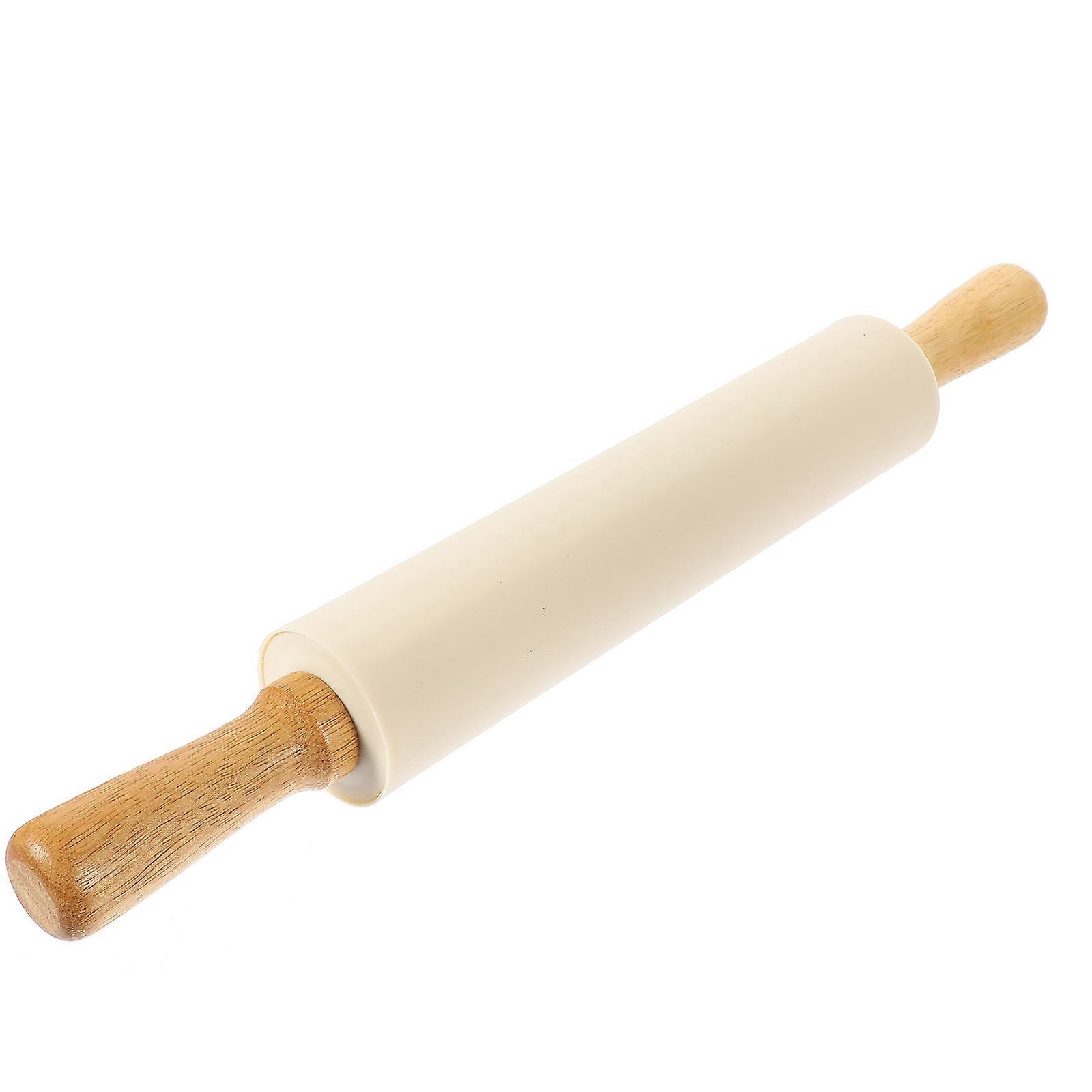 Nonstick Rolling Pin Baking Silicone With Wooden Handle Smooth Dough Surface Home Use 43x5.5cm 1Set