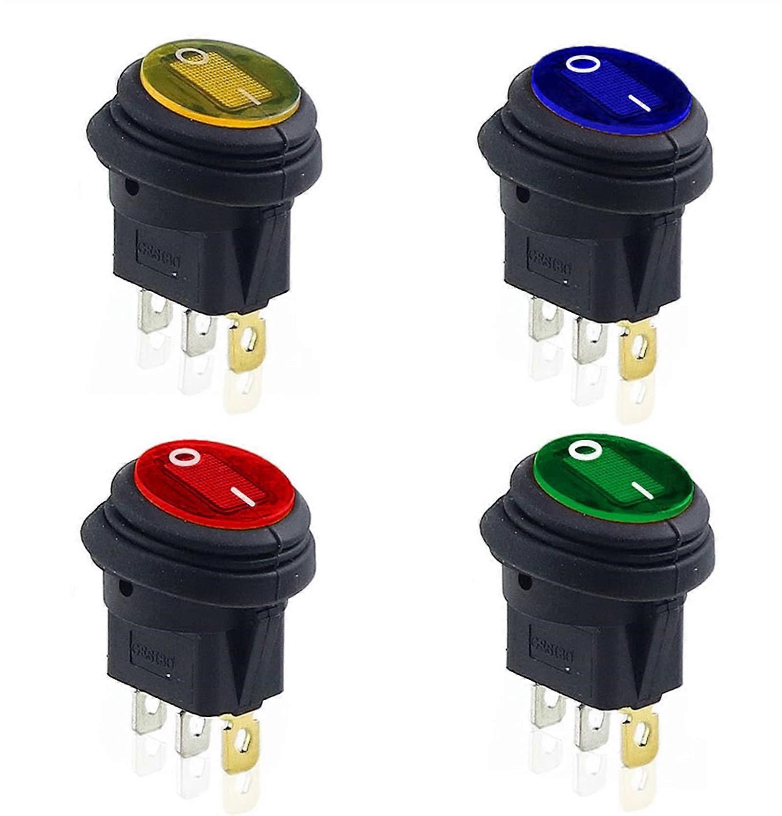 KCD1 Round Square Light Switch On 3Pin Power Switch Lamp Round LED (Red F, DC12V) DC12V Red F