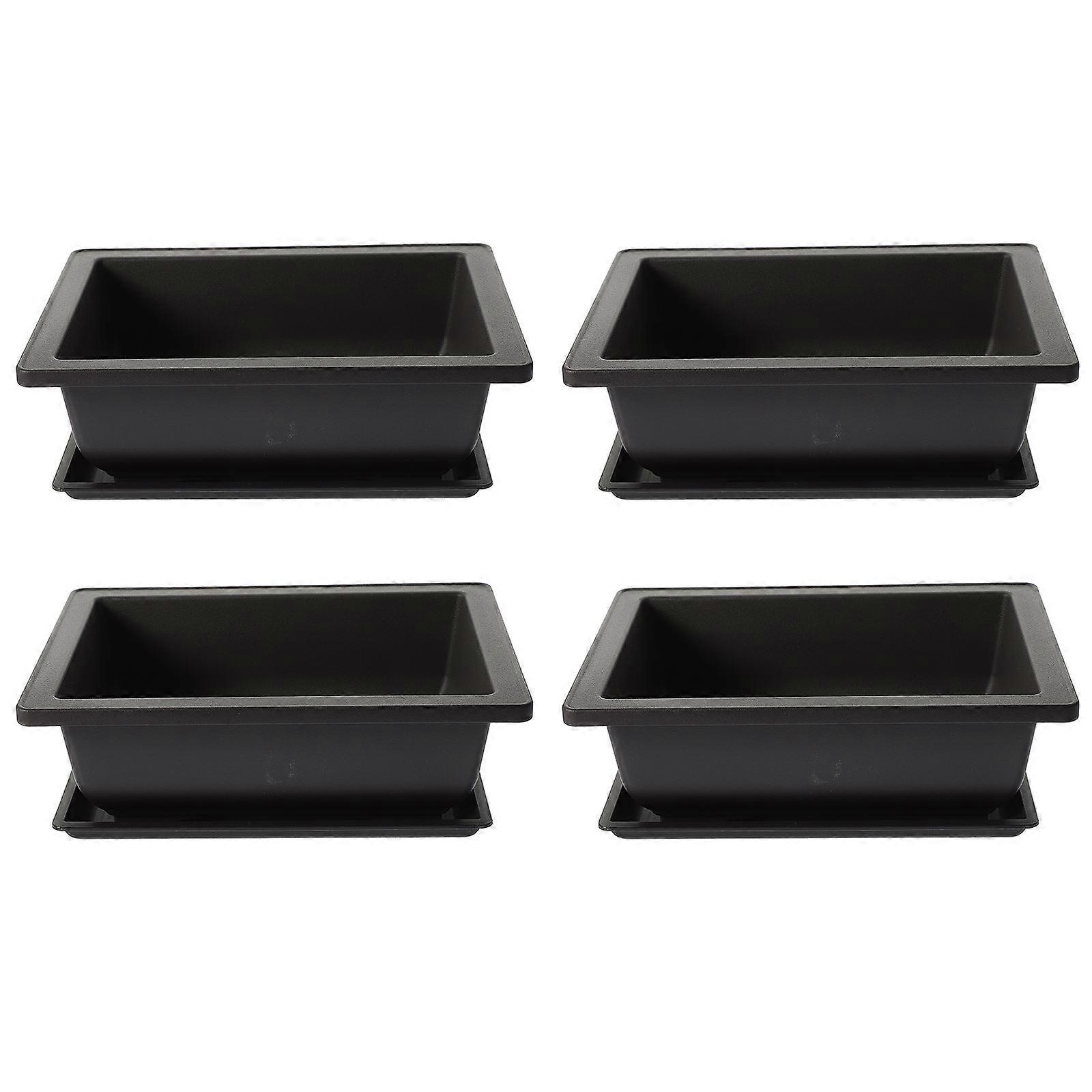 Garden Plastic Planter Pots for Windowsill Holding Plants with Saucers Rectangular Shape 4Pcs