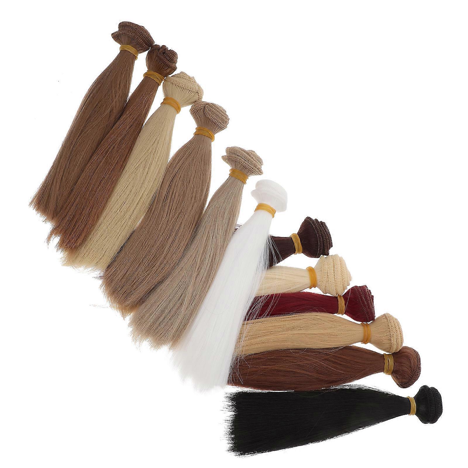 DIY Making Heat Resistant Straight Hair Wig Doll Wigs Weft Extensions Assorted Color 100x15cm High Temperature Silk 12Pcs