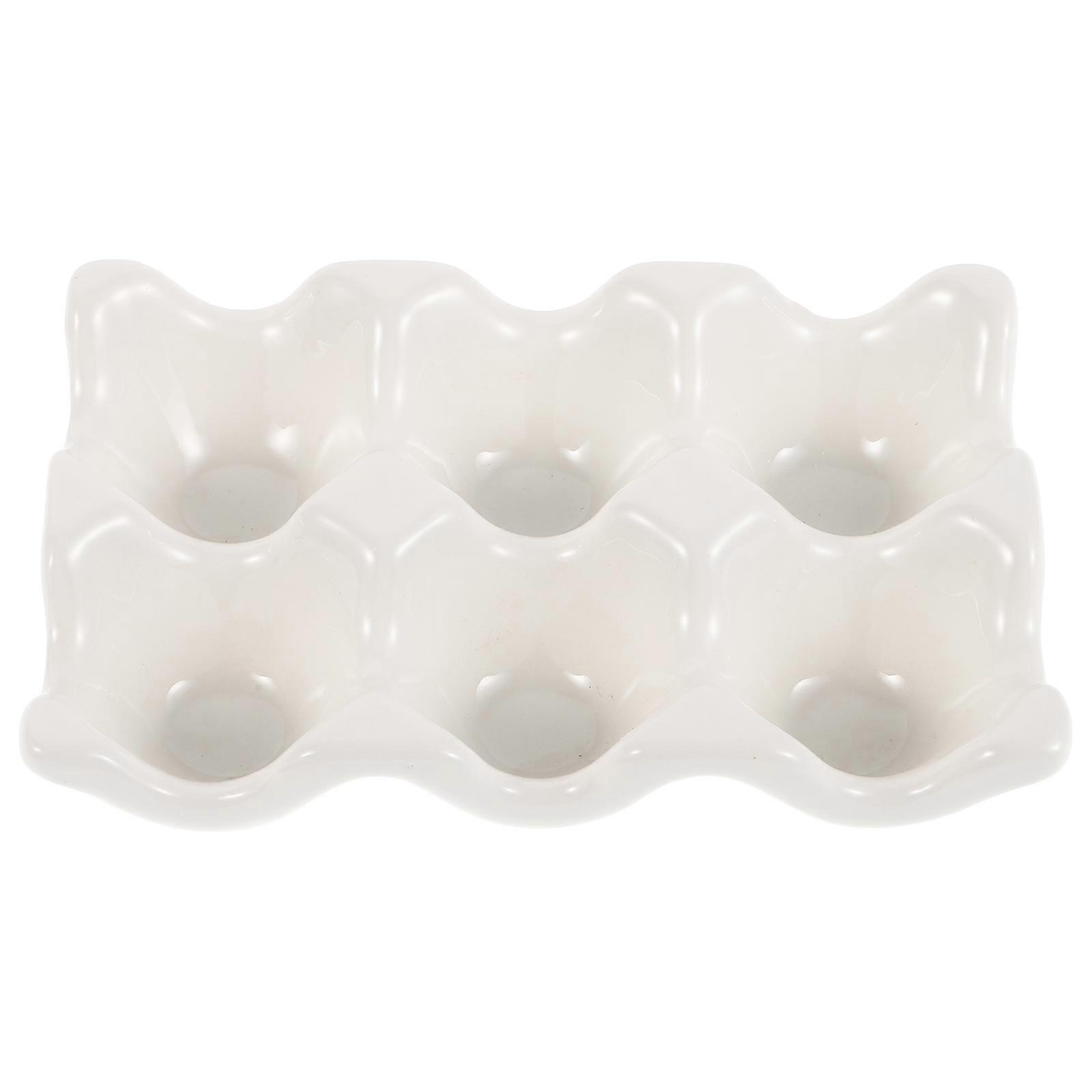 Devil Egg Platter Creative Ceramic Egg Holder Tray For Breakfast Tableware White 14.00X9.50X3.00CM Holding Eggs 1Set