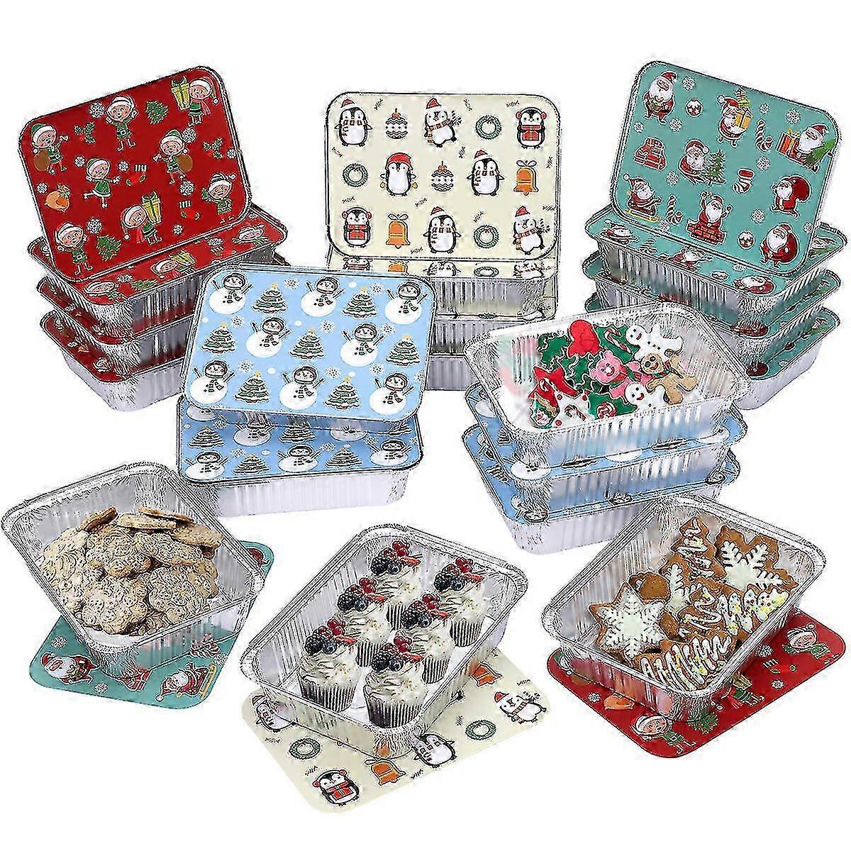 Hemoton 20pcs Christmas Foil Pans With Lids Disposable Food Containers Rectangular Foil Pans With Covers For Baking Cooking Heating 4 Lid Patterns, 5