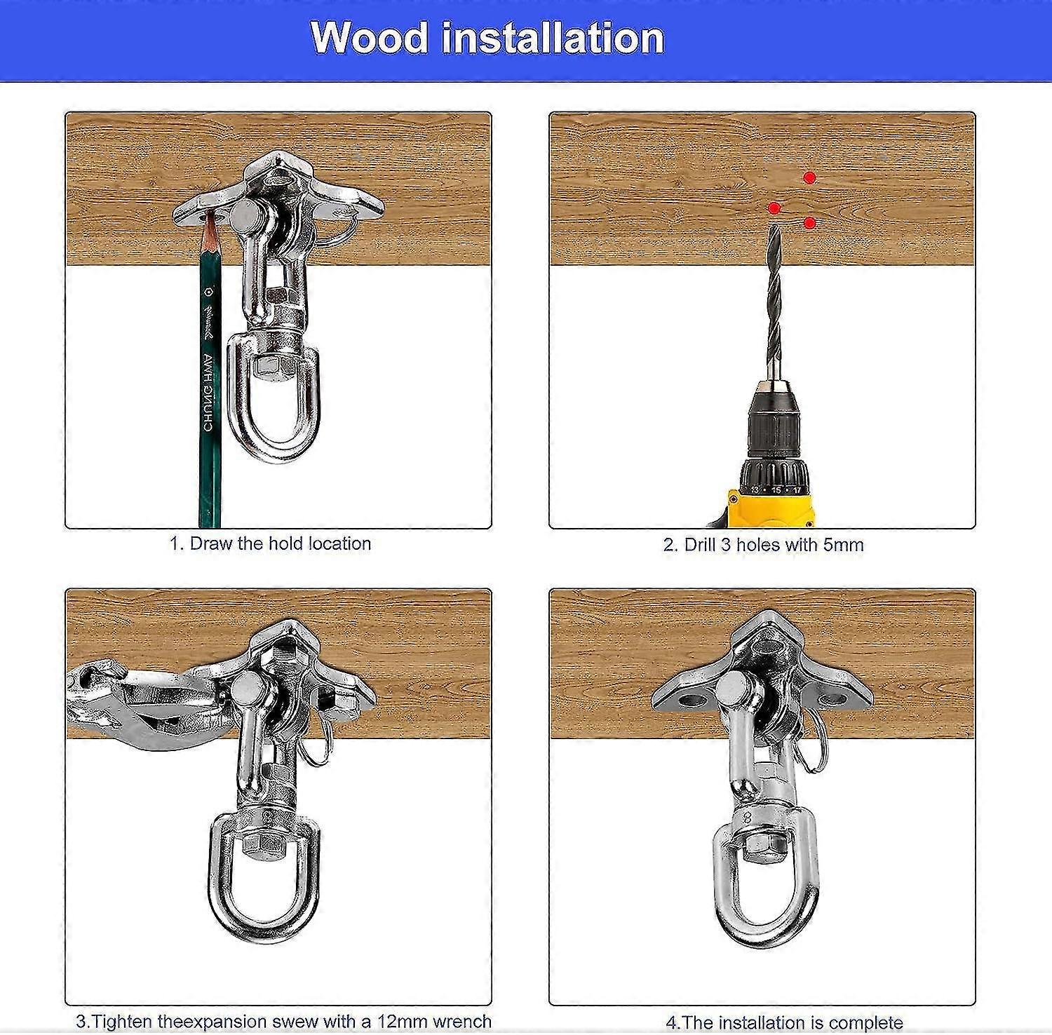 Swivel Hammock Hook Kit with Screws - 450 kg Capacity, SUS304 Stainless Steel