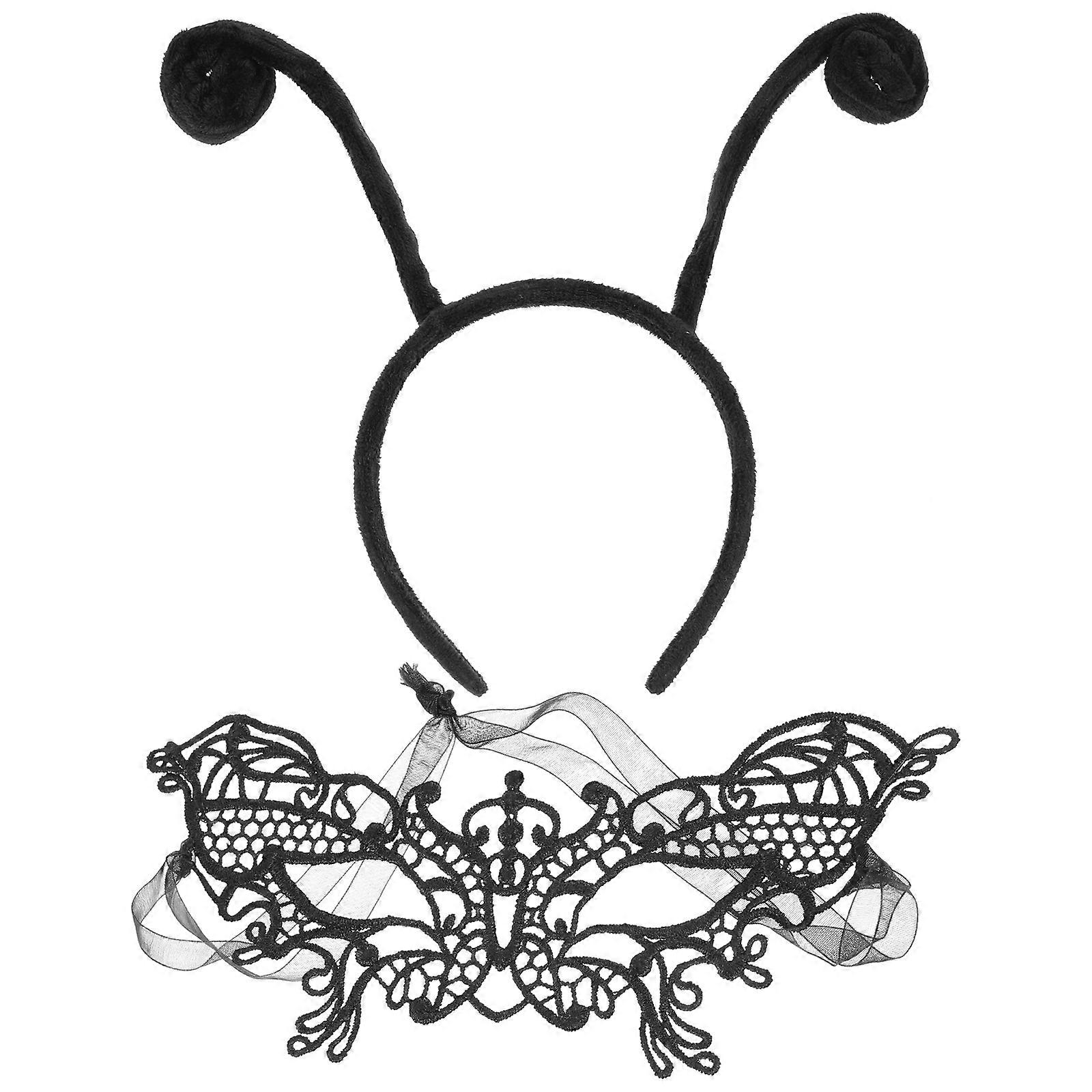 フェスティバルヘアバンドレースマスクハロウィンパーティー用品ブラック22x8x0.1cmフォトプロップ1セット