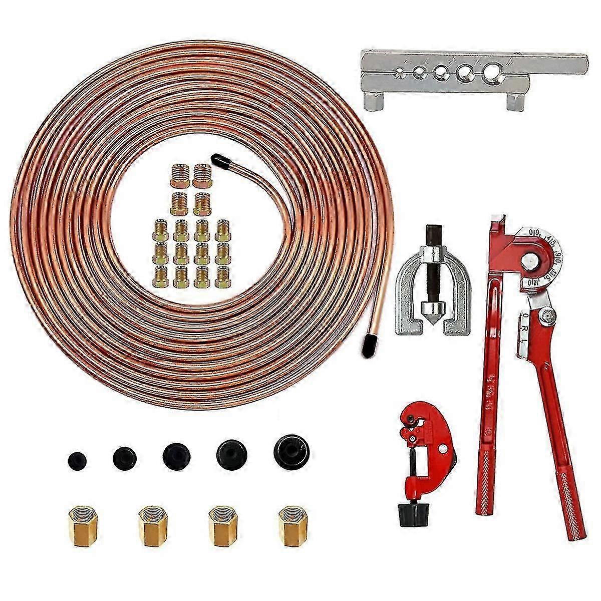 Conduite de frein 1/4 - Kit de tubes de frein 25 pi avec 16 raccords évasés inversés et 4 unions + double et simple