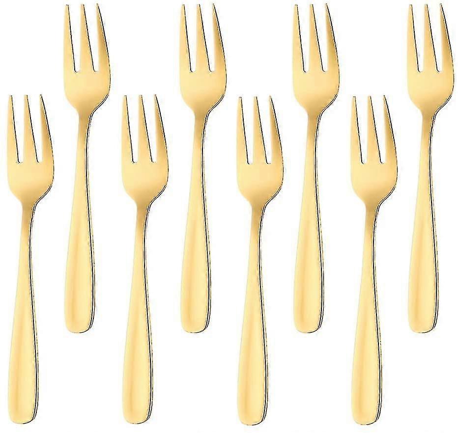 Gold 8-Piece Mirror Polish Cake and Fruit Fork Set with 3 Prongs, Ideal for Wedding Parties and Desserts