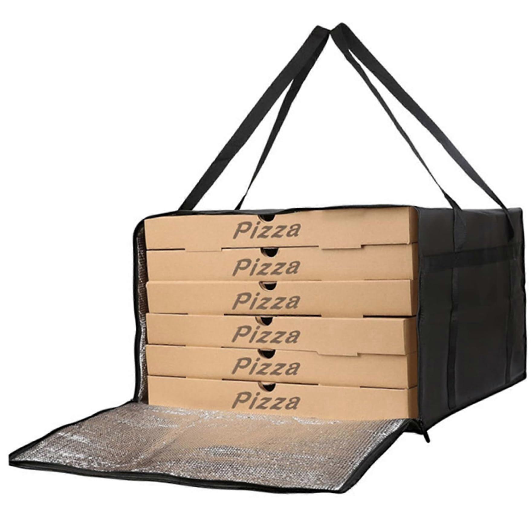 Insulated Foldable Pizza Delivery Bag with Heating, Zipper, Handle, Black