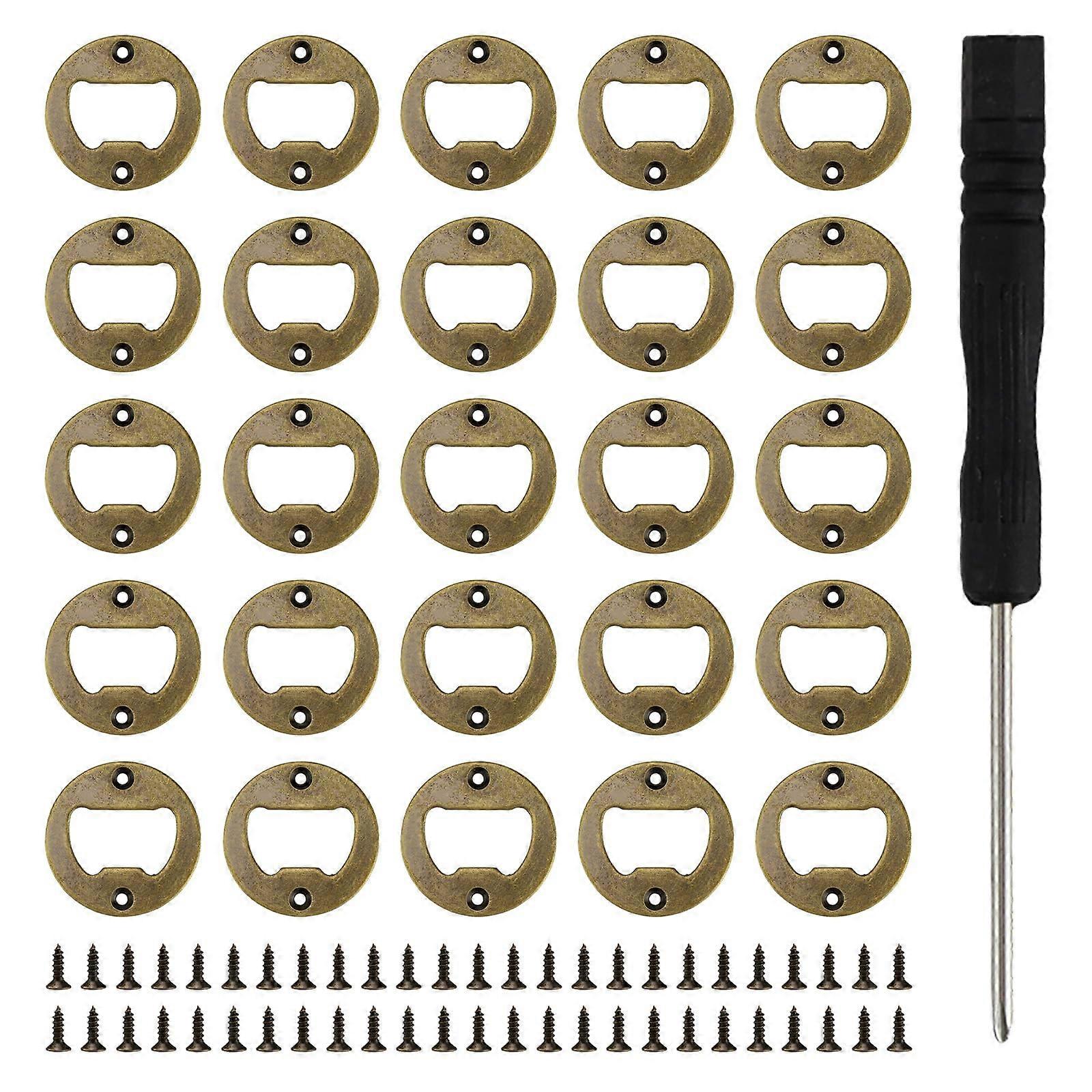 Pack of 25 Blank Round Beer Bottle Openers with Screwdriver and Screws, Durable Retro Design for Bars, BBQs, Camping