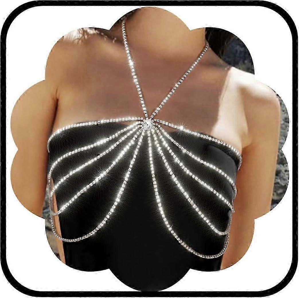 2025 Latest Model  Sparkly Rhinestone Bra Chain Silver Crystal Multilayer Chest