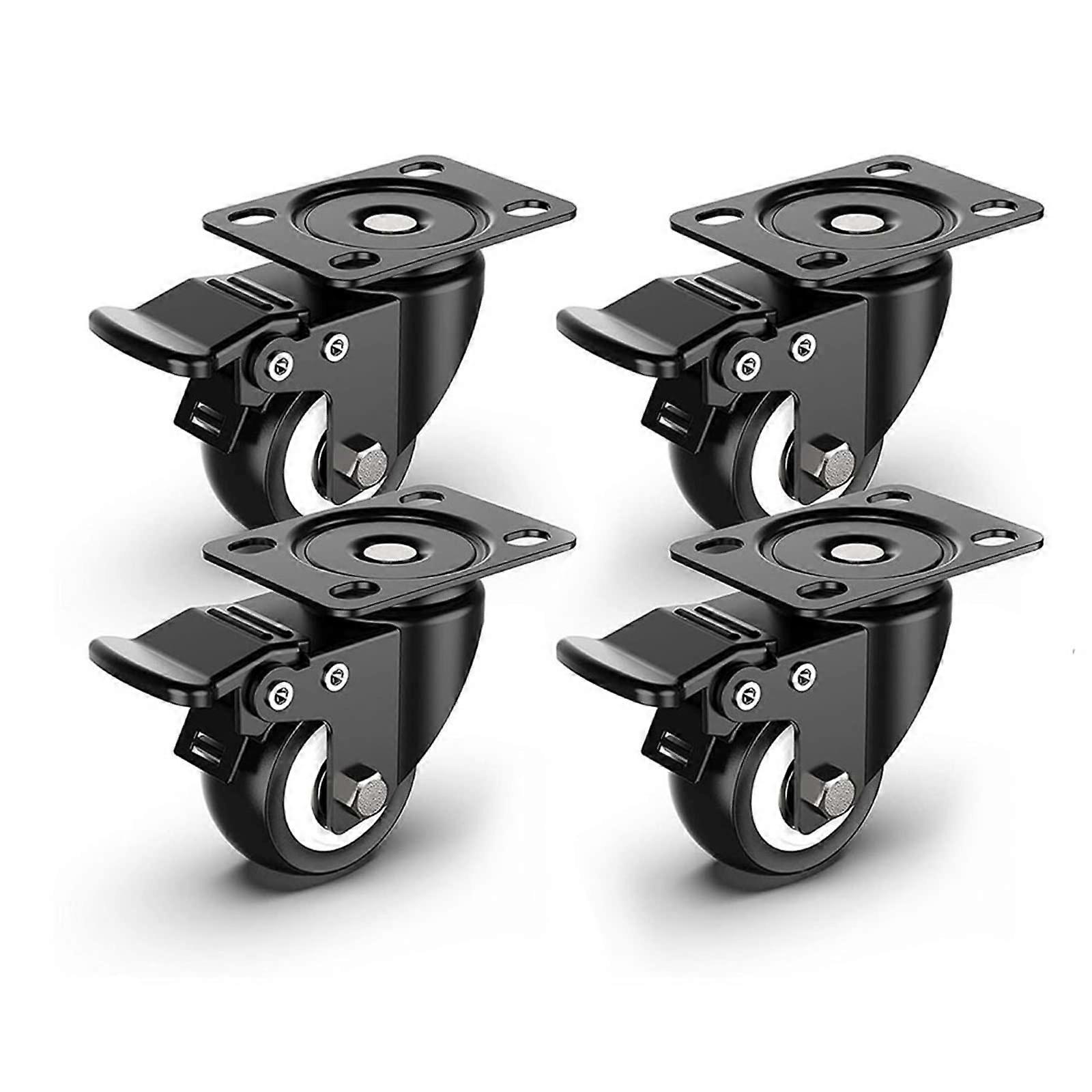4 pieces of 1.6inch performance swivel casters with double locking and silent wheels, load capacity 440 pounds.