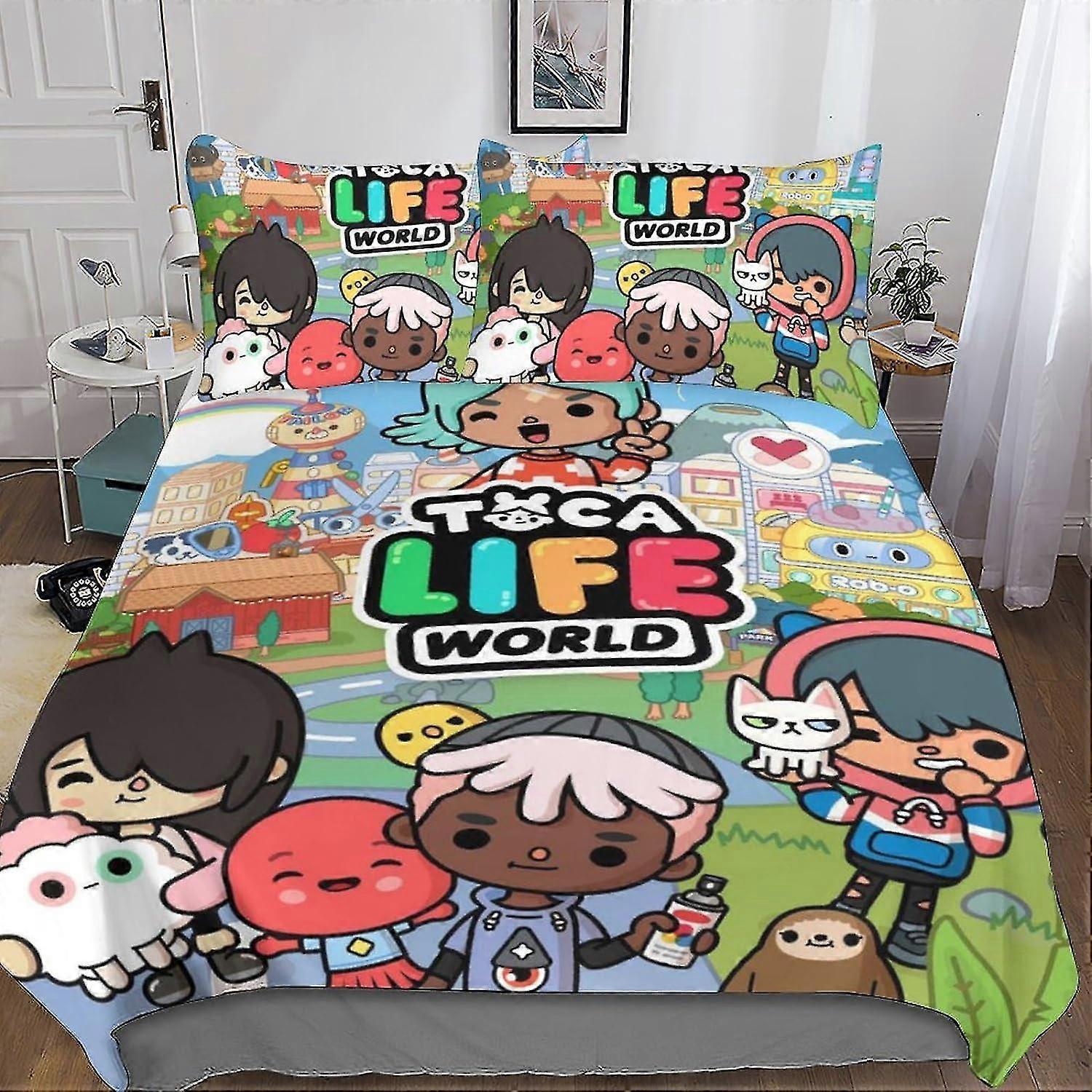 Cute Animation Printed Duvet Cover Set Bedding 3 Pieces Soft Microfiber with Pillowcases and Zipper Closure