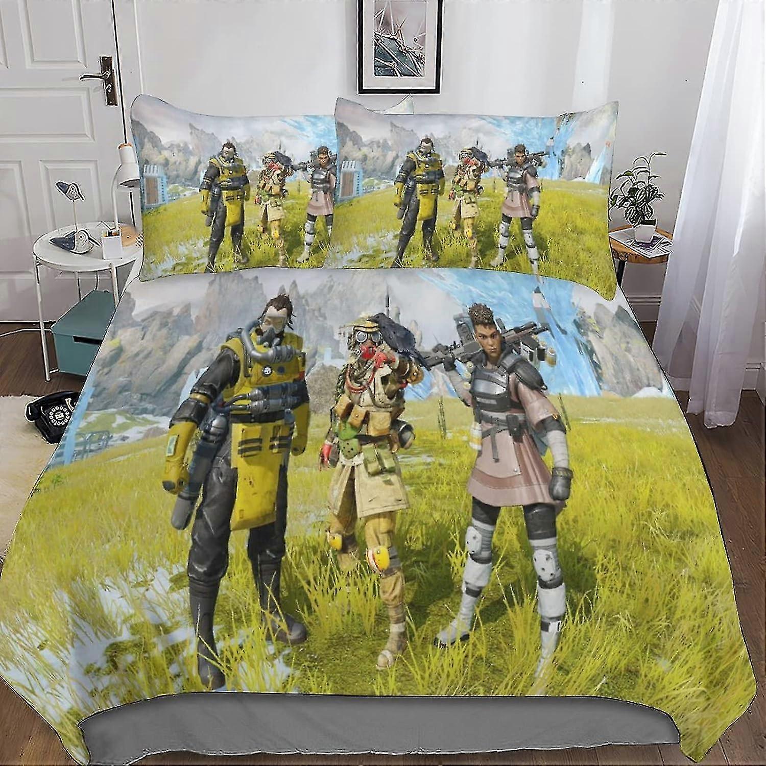 3D Shooting Game Effect Quilt Bedding Set, Printed Duvet Cover Set Soft Microfiber with Pillowcase 3 Pieces for Children and Adults Double