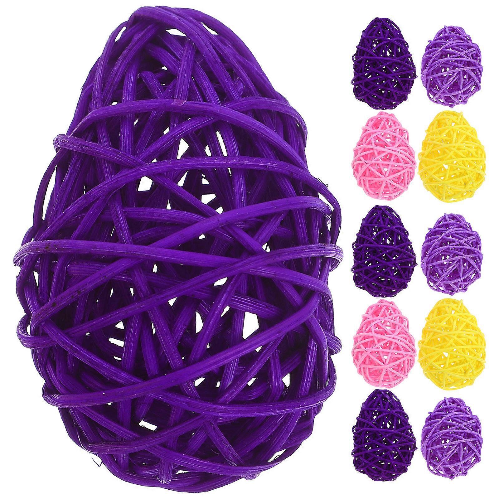 12pcs Easter Egg Decorations Rattan Woven Eggs for Party Layout (Random Color)