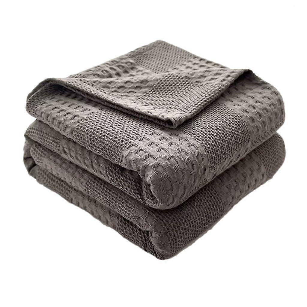 Cotton Blanket With Waffle Weave, Lightweight For Spring And Summer (Dark Grey)