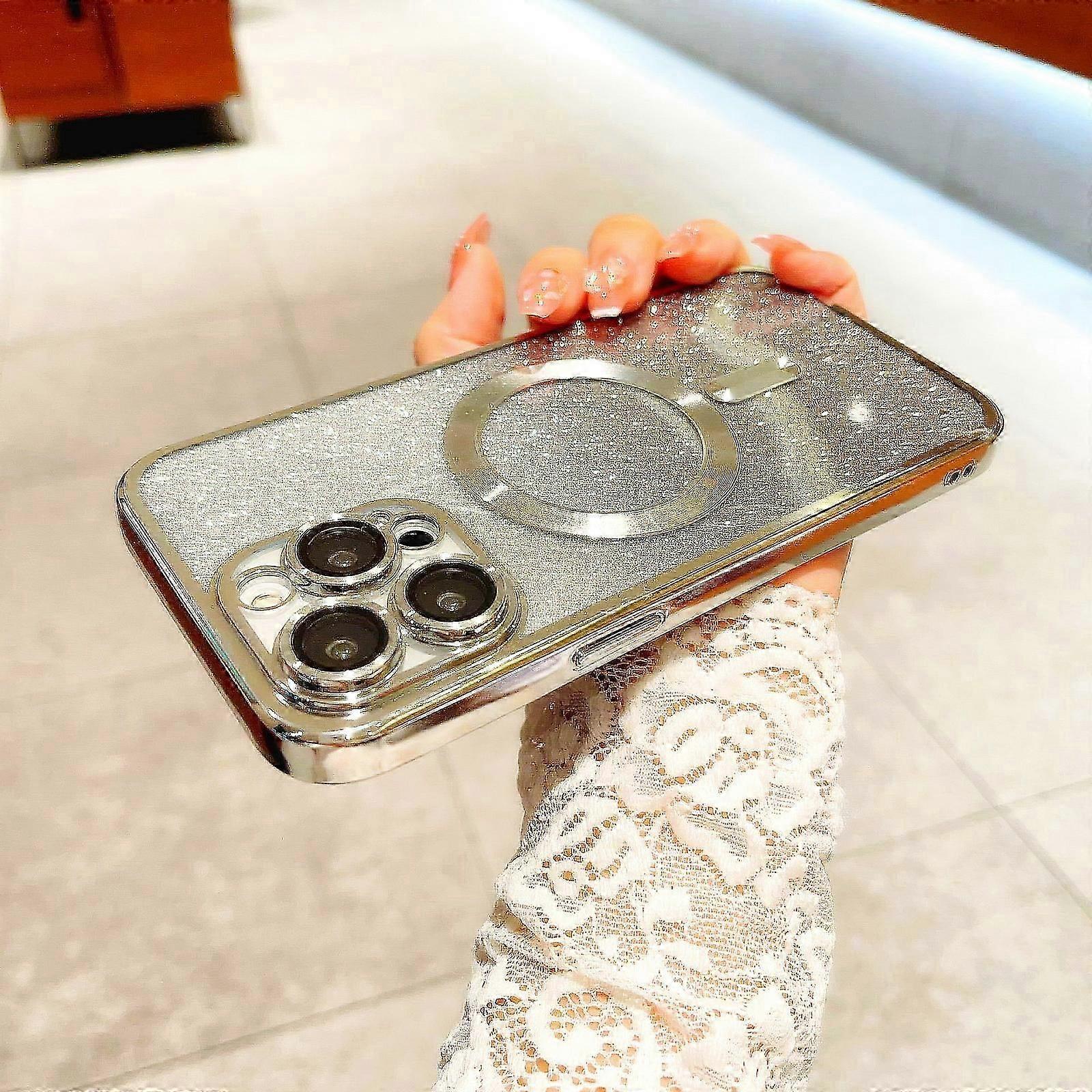 جراب بريق لهاتف iPhone 15 Pro Max / 15 Ultra متوافق مع MagSafe واقي عدسة الكاميرا جراب طلاء بلينغ جراب حماية من الصدمات للنساء والرجال