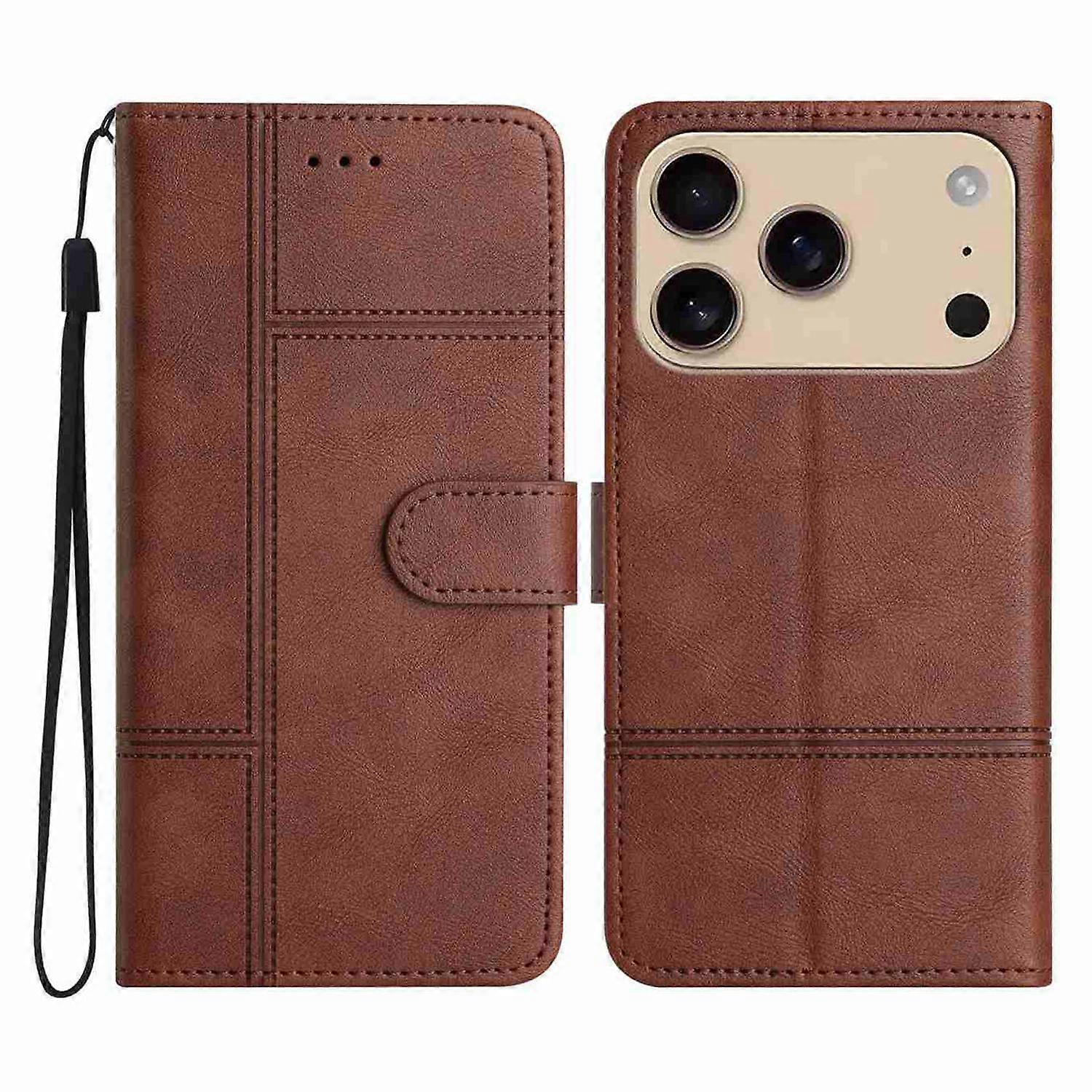For iPhone 17 Pro Max Wallet Case Line Imprinted Cowhide Texture PU Leather Phone Cover