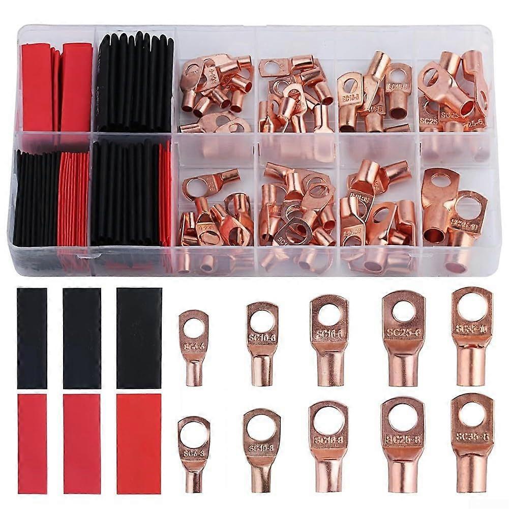 Electrical connection set, 70 thickened copper lugs and 80 heat shrink tubes for home and marine use.