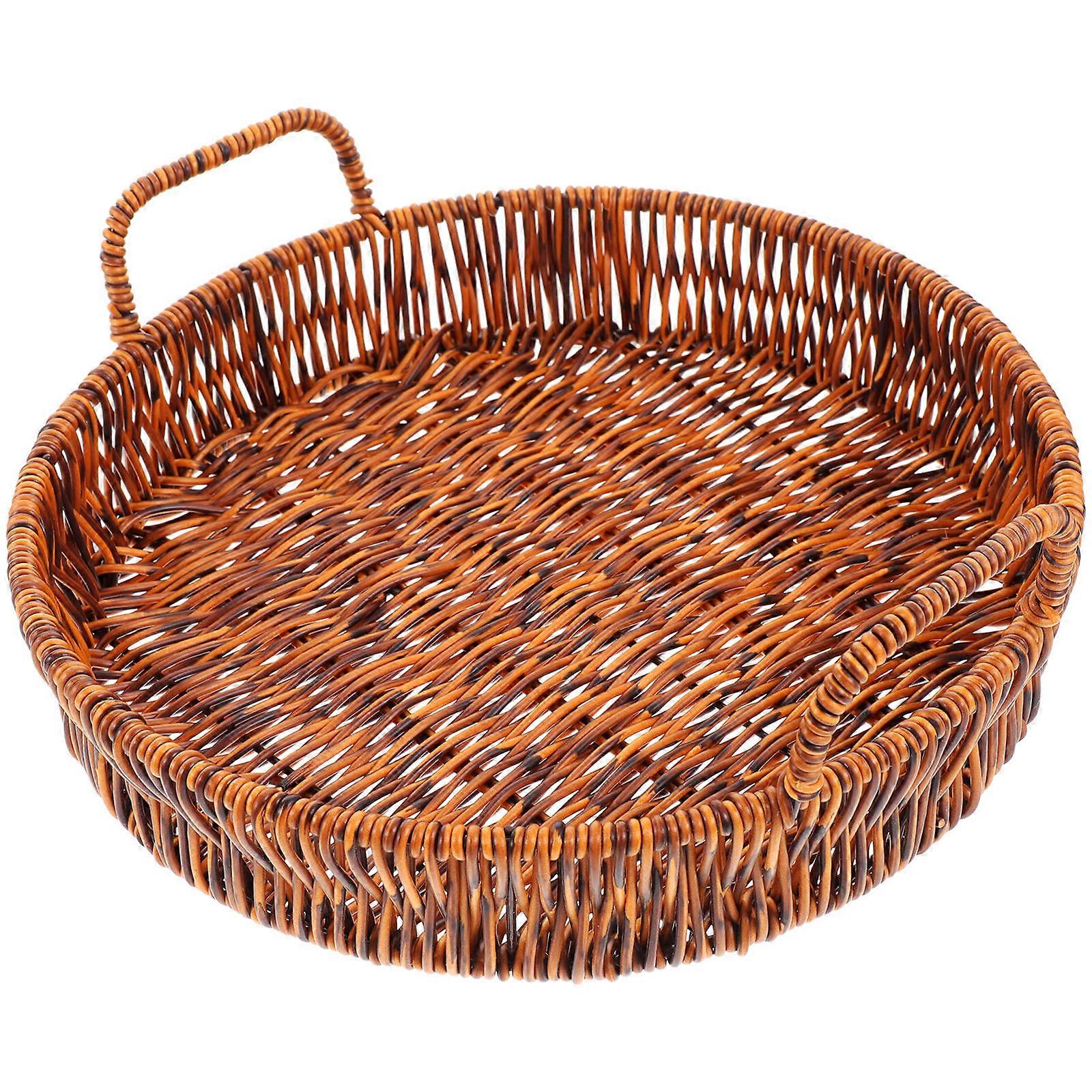 Fruit Veggie Basket Small Round Wicker Design Household Items PP Rattan Material Rustic Style 1Set