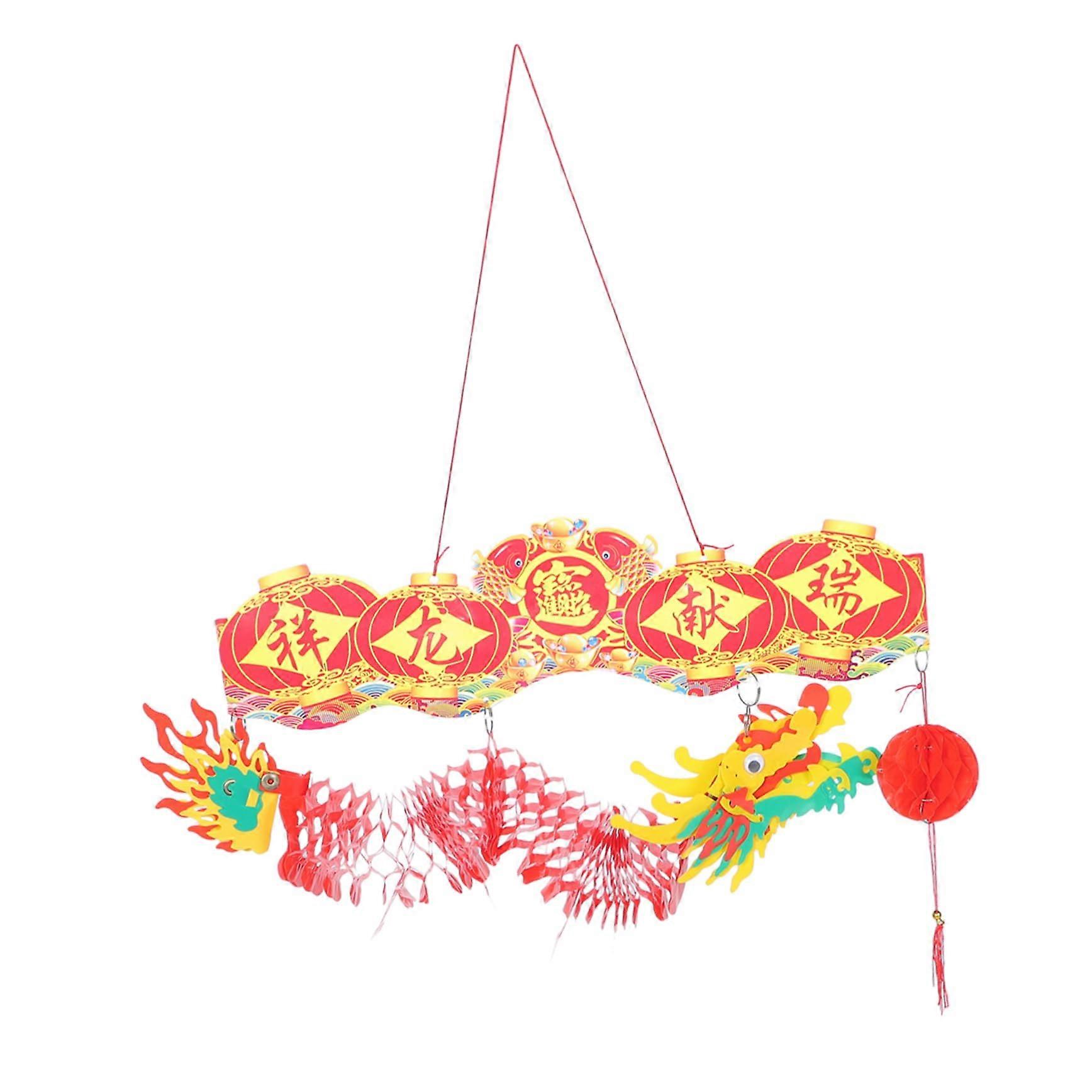 Dragon Lantern Hanging Decoration - Red Plastic Feng Shui Lanterns for Outdoor Chinese New Year Fiesta, 30-Inch Size