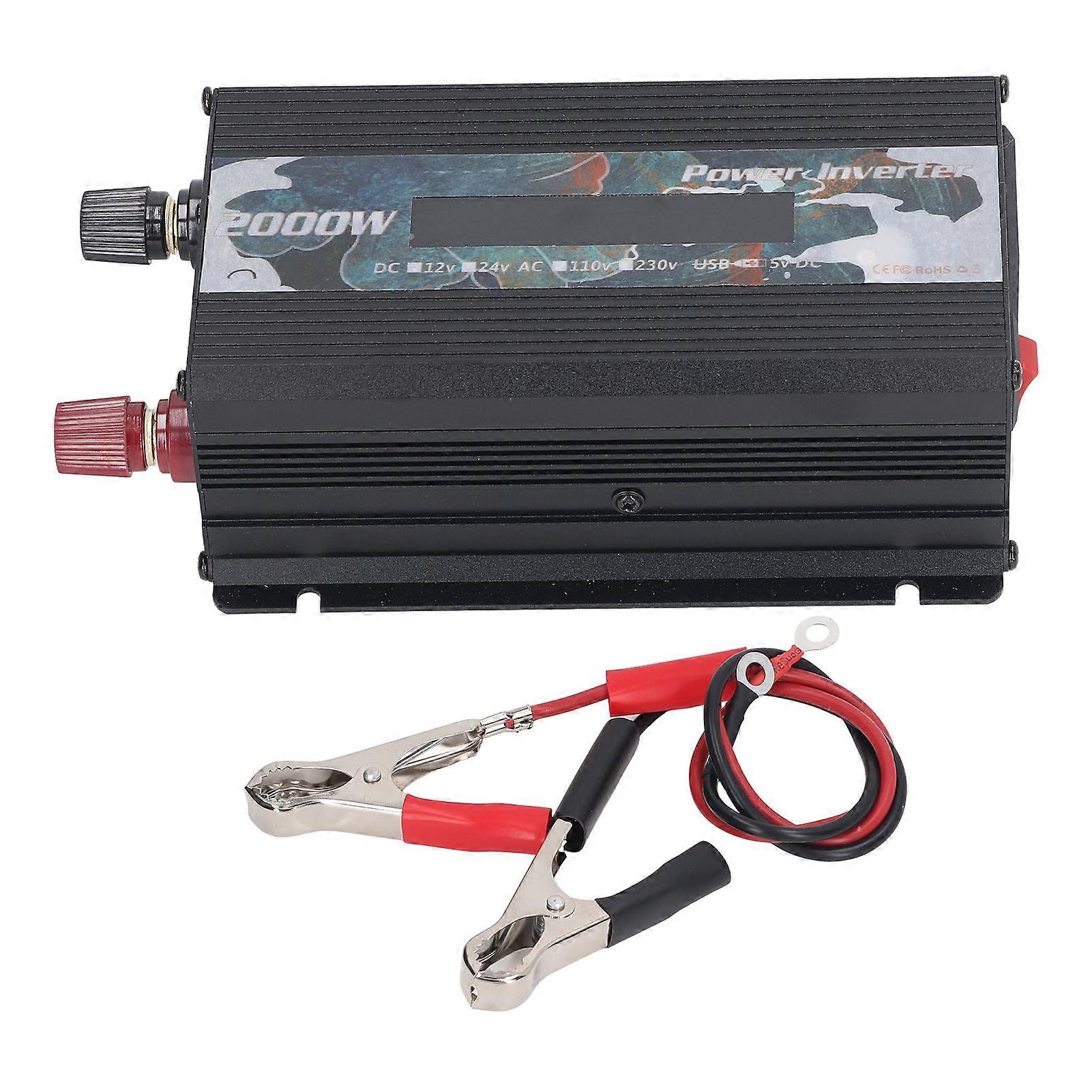 Car Power Inverter DC to AC Fast Heat Dissipation LCD Display 2.0 USB Port Solar Sine Wave Car Power Inverter 2000W Black DC12V