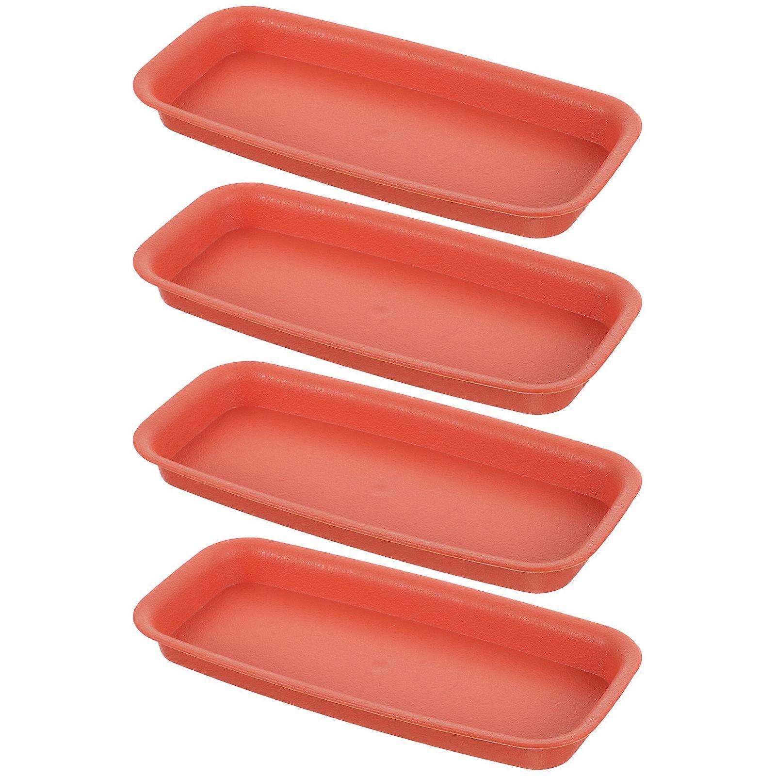 4pcs Rectangular Plastic Plant Saucers Water Trays for Indoor Outdoor Flower Pots, Non Deformable Drip Base for Garden and Home, Terracotta Color