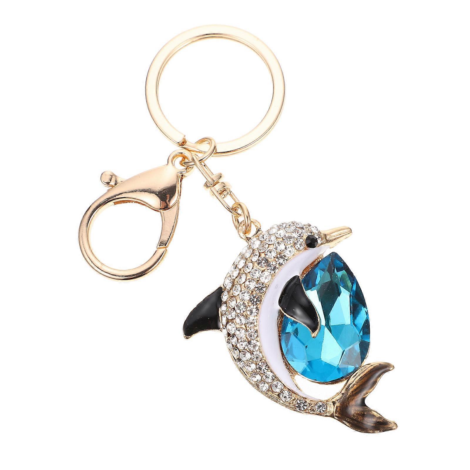 Sparkling Dolphin Keychain Pendant with Rhinestones – Cute Blue Key Decoration for Bags, Keys, Luggage, and Home – Multi Purpose Charm Accessory