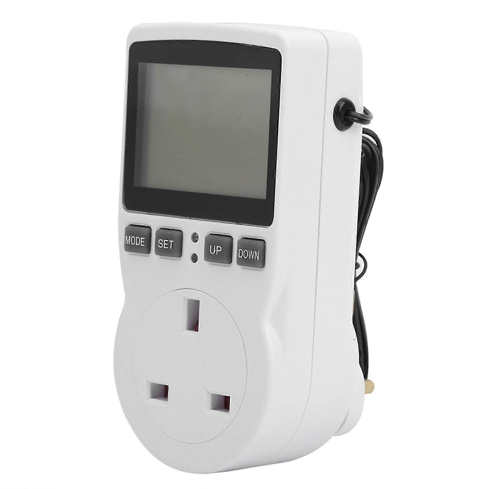 Digital thermostat socket temperature control with timer switch sensor probe heating cooling mode 10 p