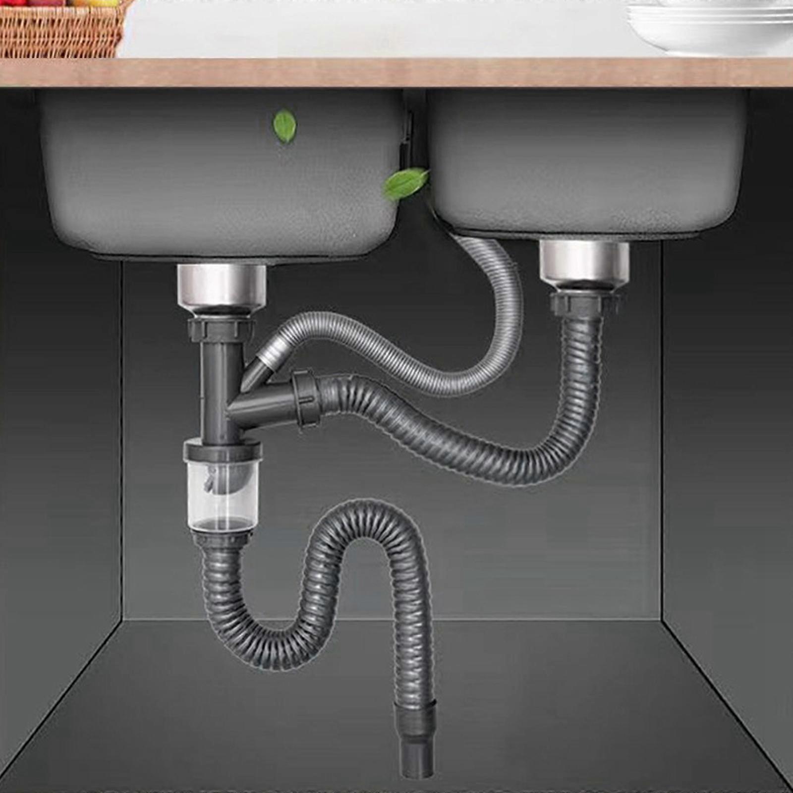 Sink Drain Pipe, Waste Double Sink, Replaces Accessories, Hose, Pipe for