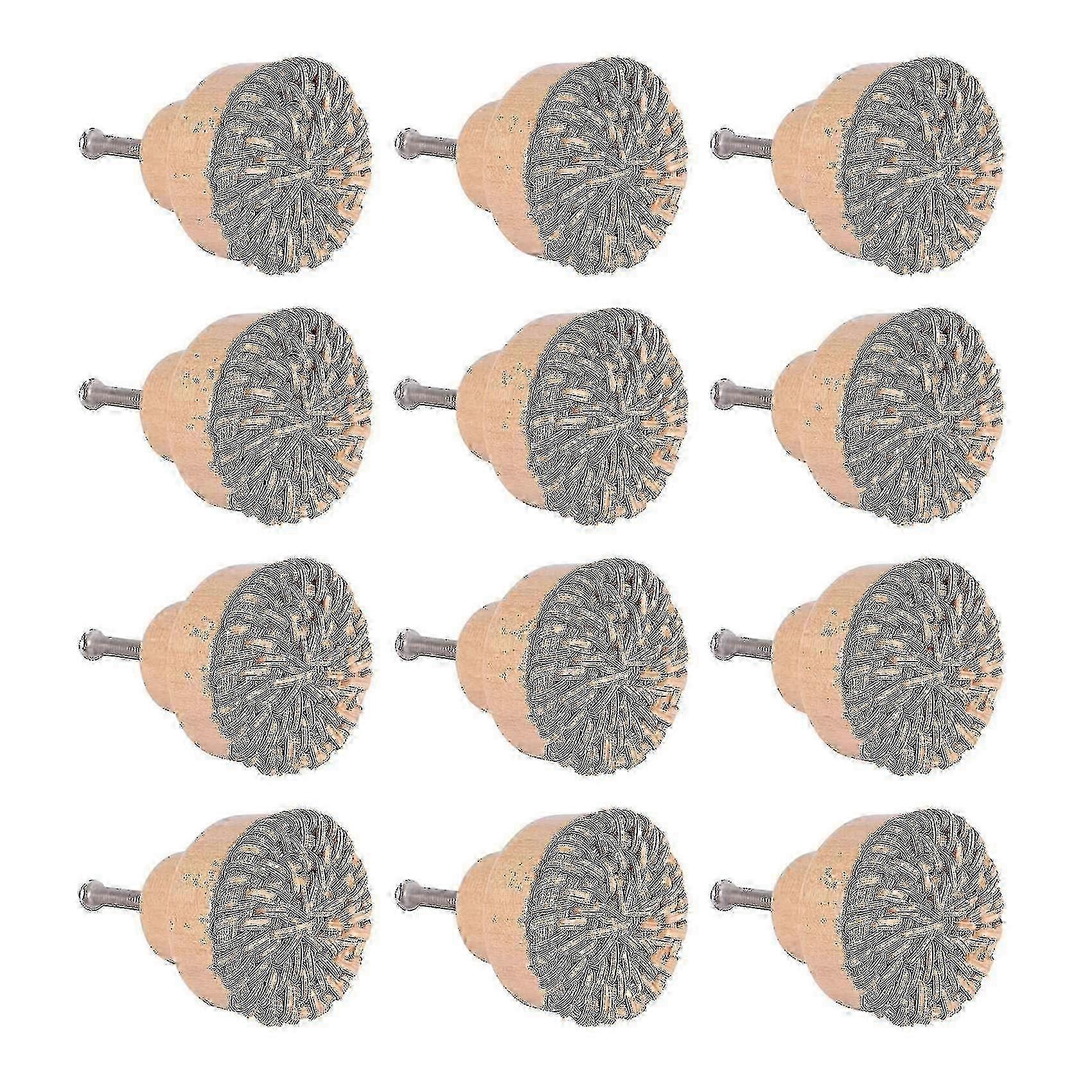 12個35mmボヘミアンドレッサーノブ籐ノブ木製引き出しノブラウンド木製ドレッサーハンドルハイウェイ