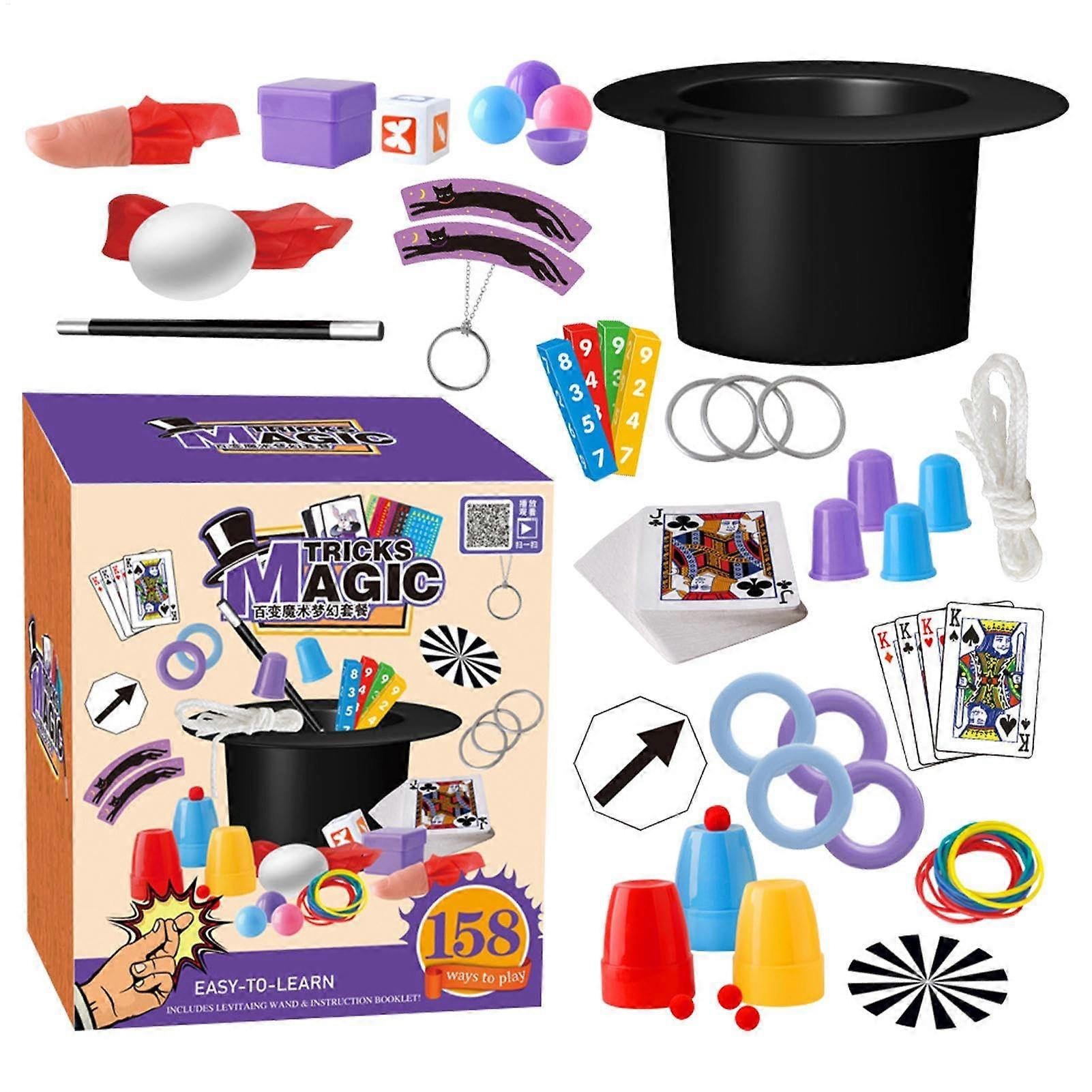Magic Set For Children 22-Piece Magic Tricks Set With Instructions Age 6-12 Card Tricks Hat Role-Play Toy Girls And Boys