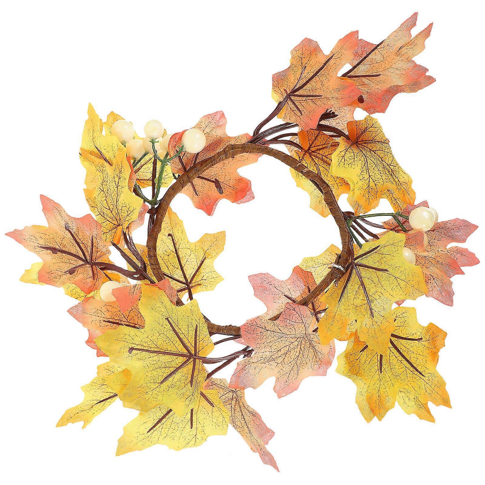 Fall Wreath Outdoor Maple Leaves Wreath Autumn Home Decor Circular Shape Assorted Color 1Set