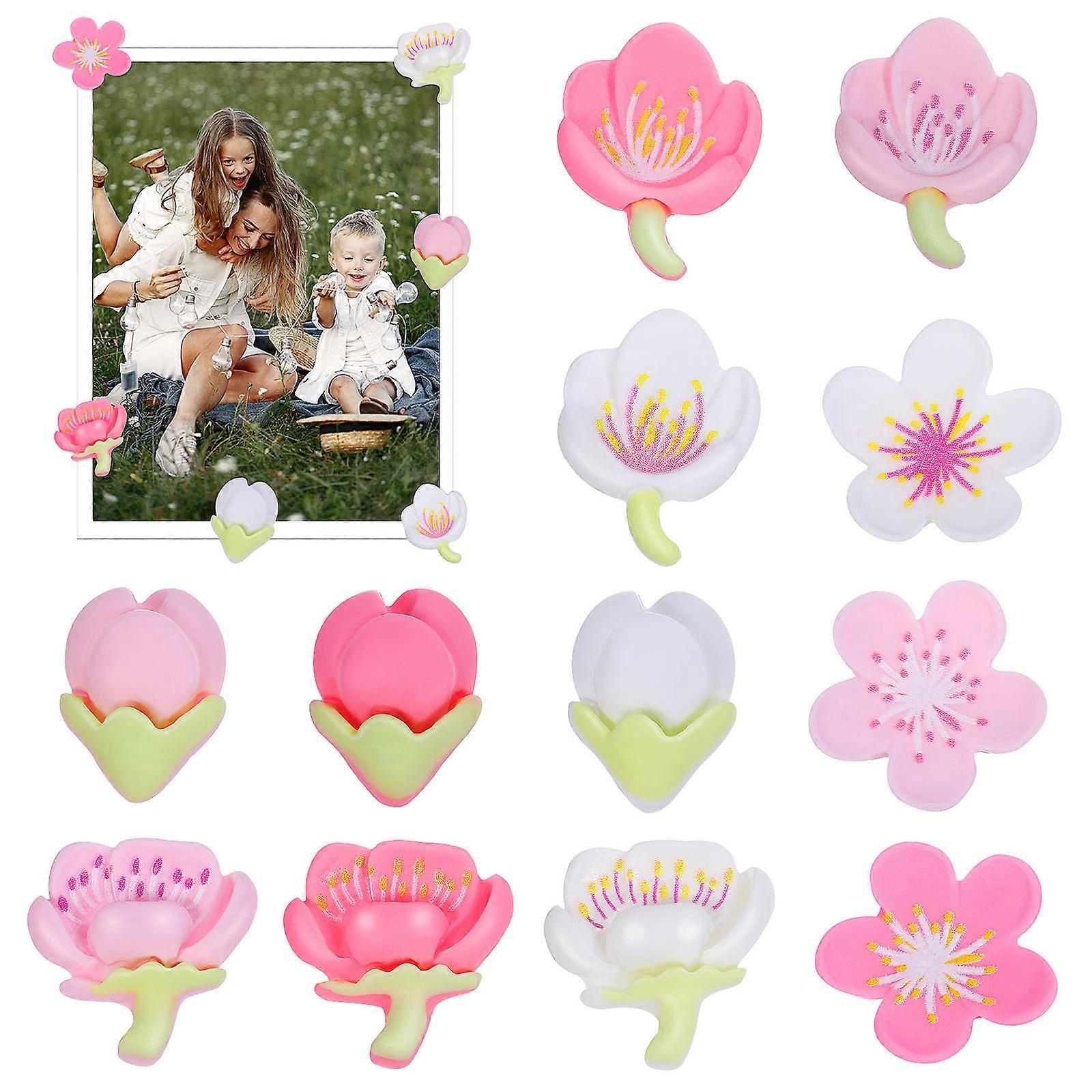 12 Pcs Synthetic Resin Flower Fridge Magnets Strong Grip Decorative Magnets for Home, Office, Classroom, Whiteboard & Locker Use