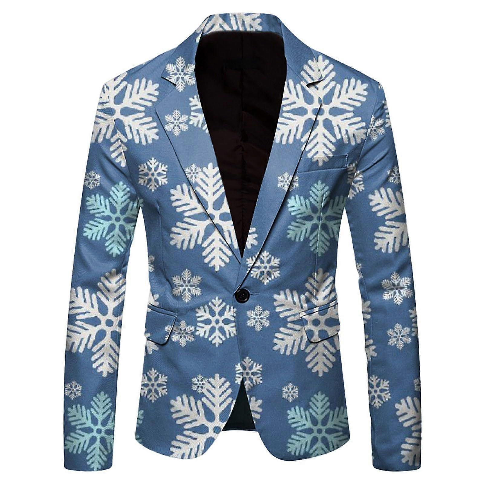 Herren Weihnachten Anzugjacke Slim Fit Lässiger Blazer Langärmlig Xmas Druck Elegant für Weihnachtsfeier