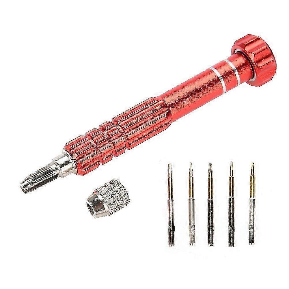 Precision Screwdriver Handle with 5 Bits - Repair Tool Kit for Phones, Glasses & Watches in Red �C Essential DIY