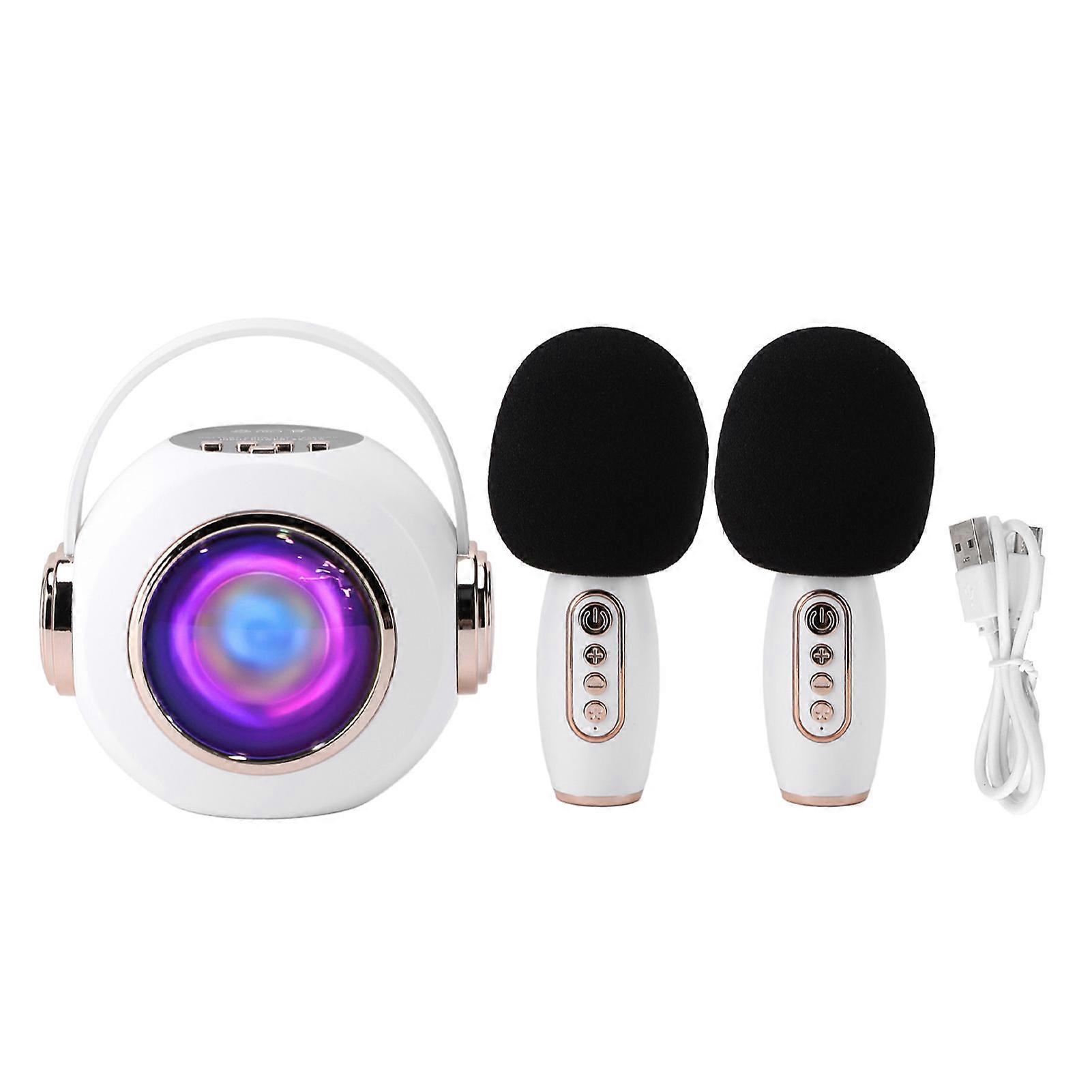 Kids Microphone Speaker Portable Wireless Bluetooth Karaoke Speaker for Children Ice White Double Microphone