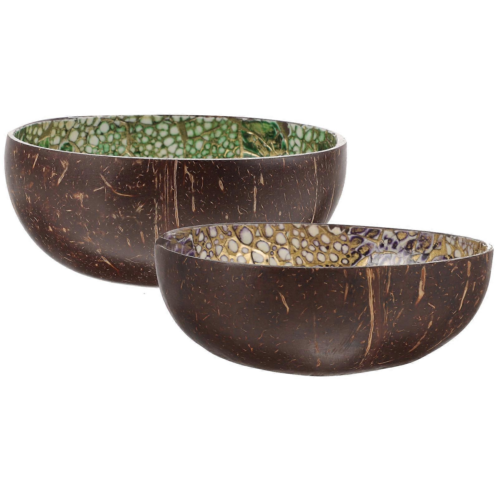 Coconuts Shell Food Holders 2Pcs Delicate Design Round Salad Bowl Home Decoration Assorted Color