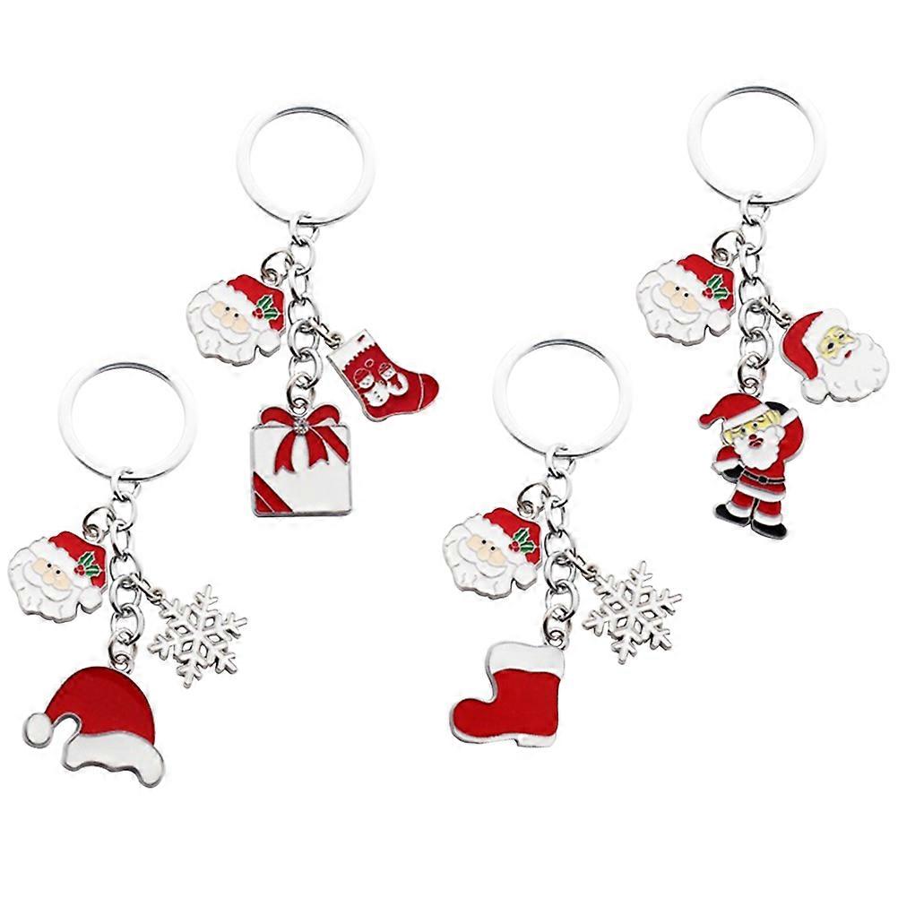 4PCS Delicate Xmas Elements Keychains Classic Christmas Keyring Pendants Decor